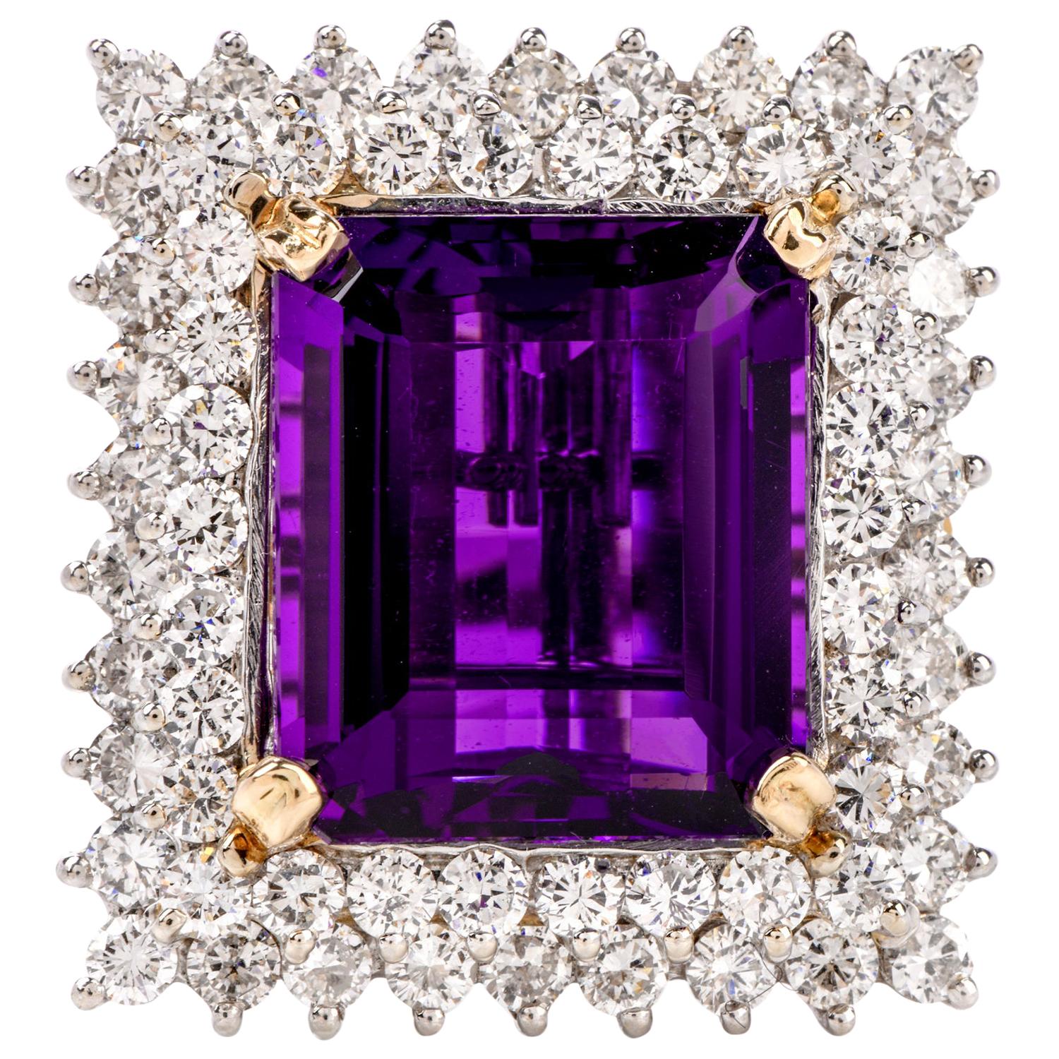 Retro 1970s VintageAmethyst and Diamond 14 Karat Gold Cocktail Ring And Pendant  For Sale