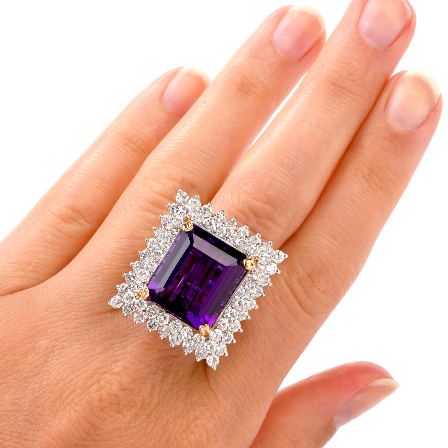 Emerald Cut 1970s VintageAmethyst and Diamond 14 Karat Gold Cocktail Ring And Pendant  For Sale