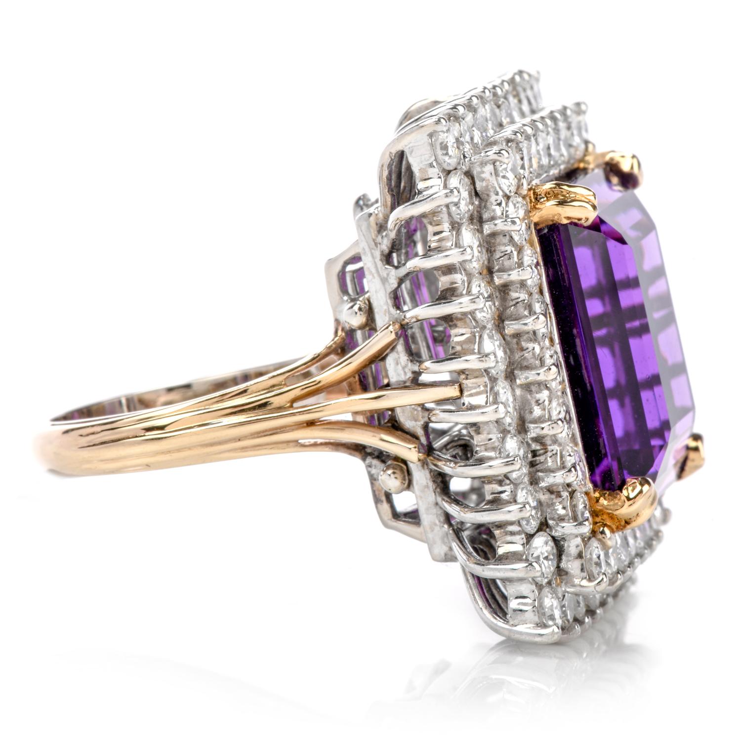 1970s VintageAmethyst and Diamond 14 Karat Gold Cocktail Ring And Pendant  In Excellent Condition For Sale In Miami, FL