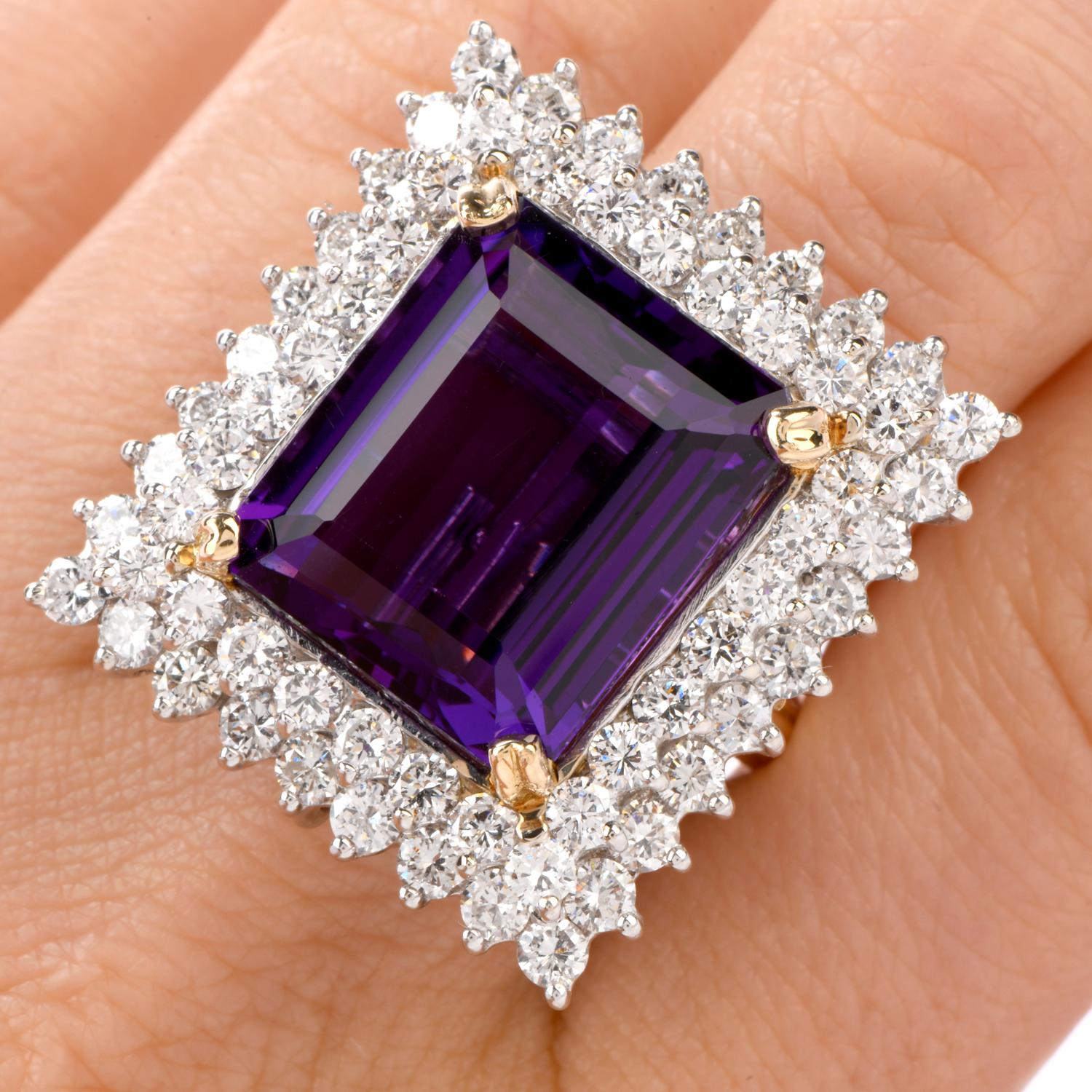 1970s VintageAmethyst and Diamond 14 Karat Gold Cocktail Ring And Pendant  For Sale 1