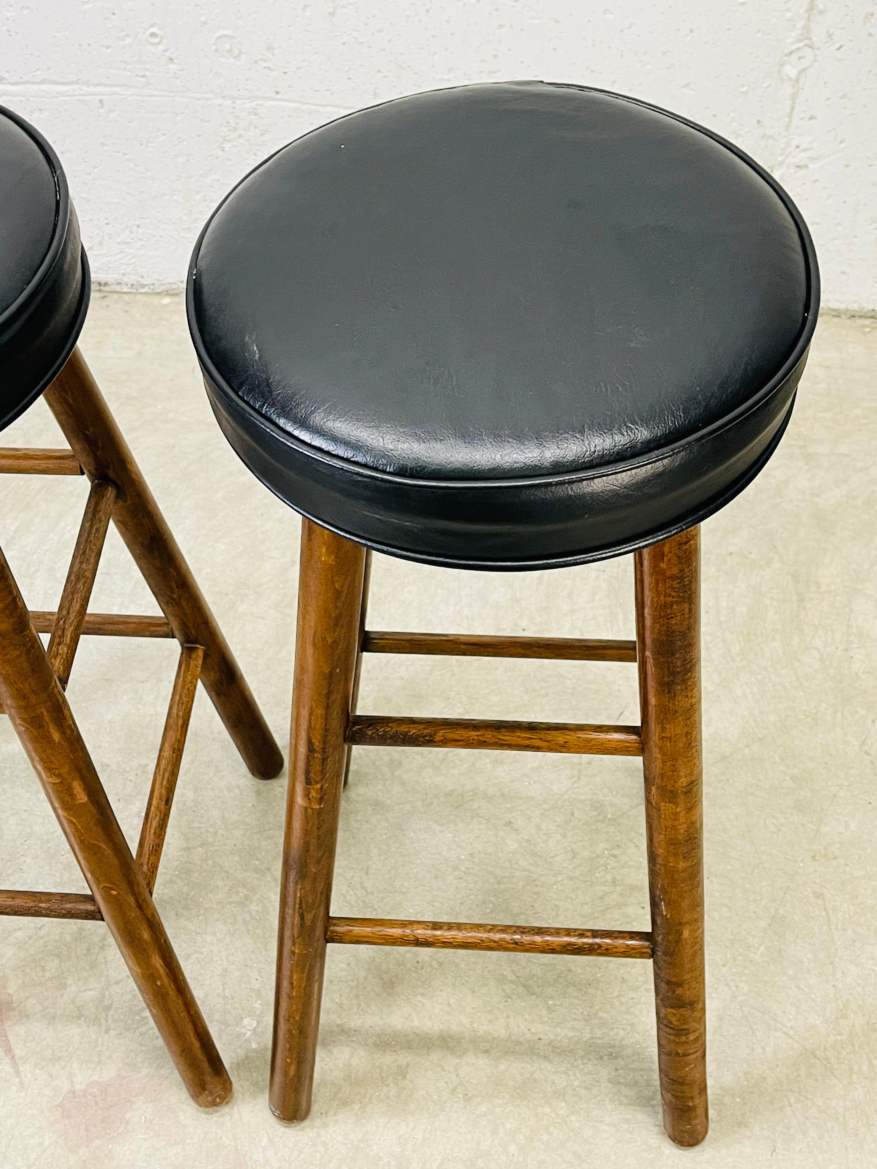 Mid-Century Modern 1970s Vinyl Top Round Bar Stools, Pair