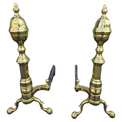 1980s Virginia Metalcrafters Polished Brass and Iron Andirons