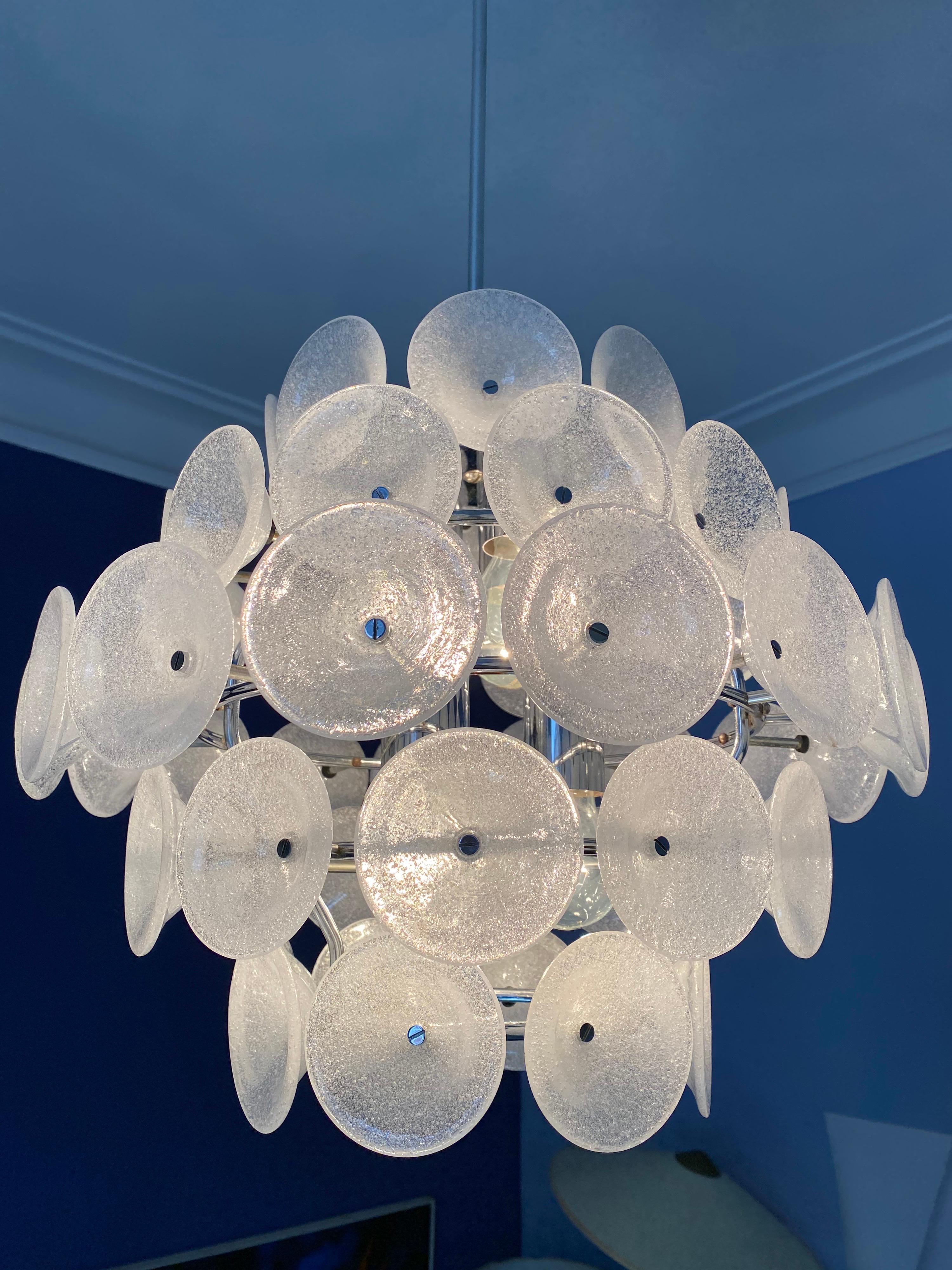 1970s Vistosi or Cosack Pulegoso Disc Murano Sputnik Chandelier in Chrome 4