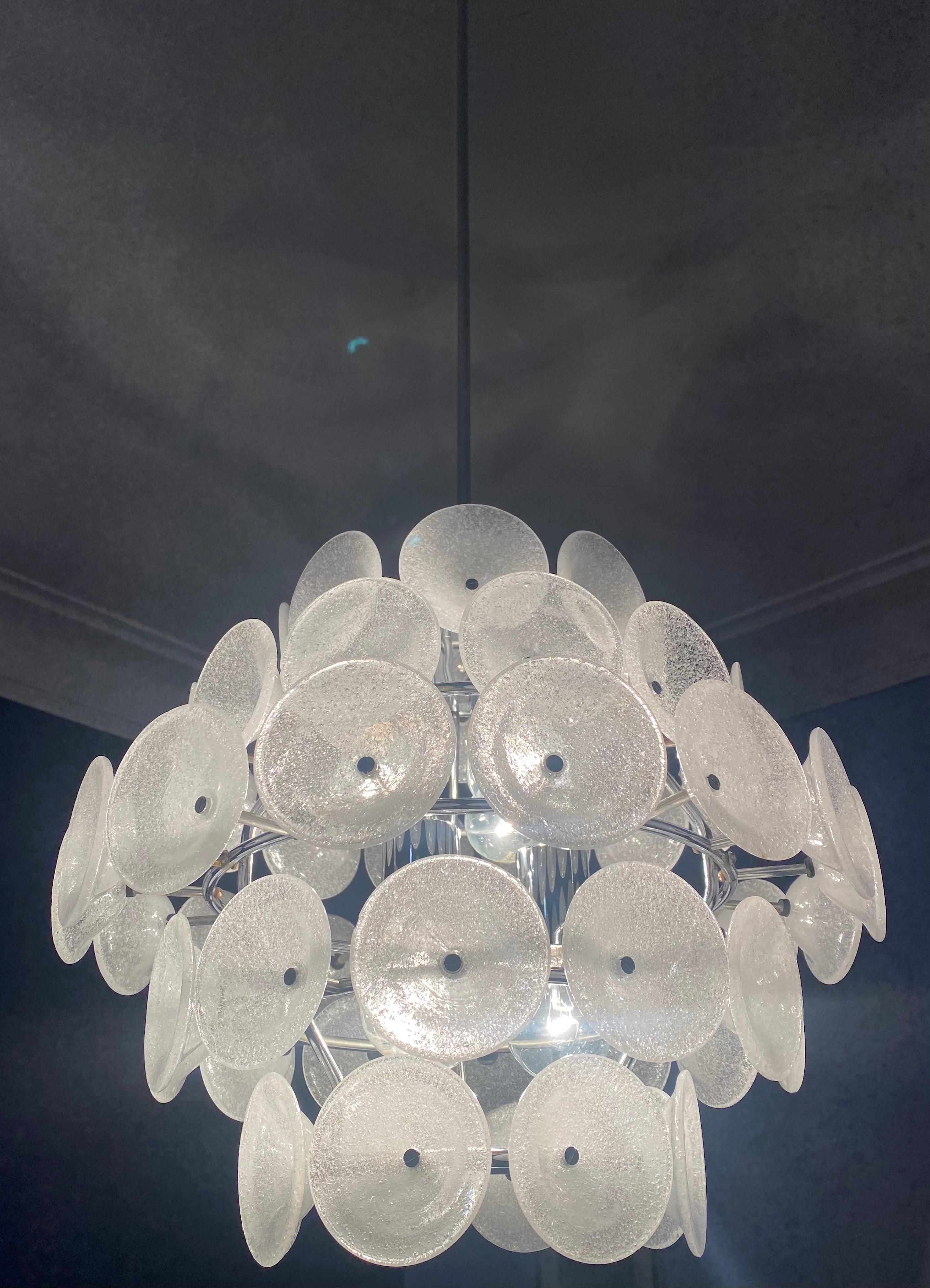 1970s Vistosi or Cosack Pulegoso Disc Murano Sputnik Chandelier in Chrome 10