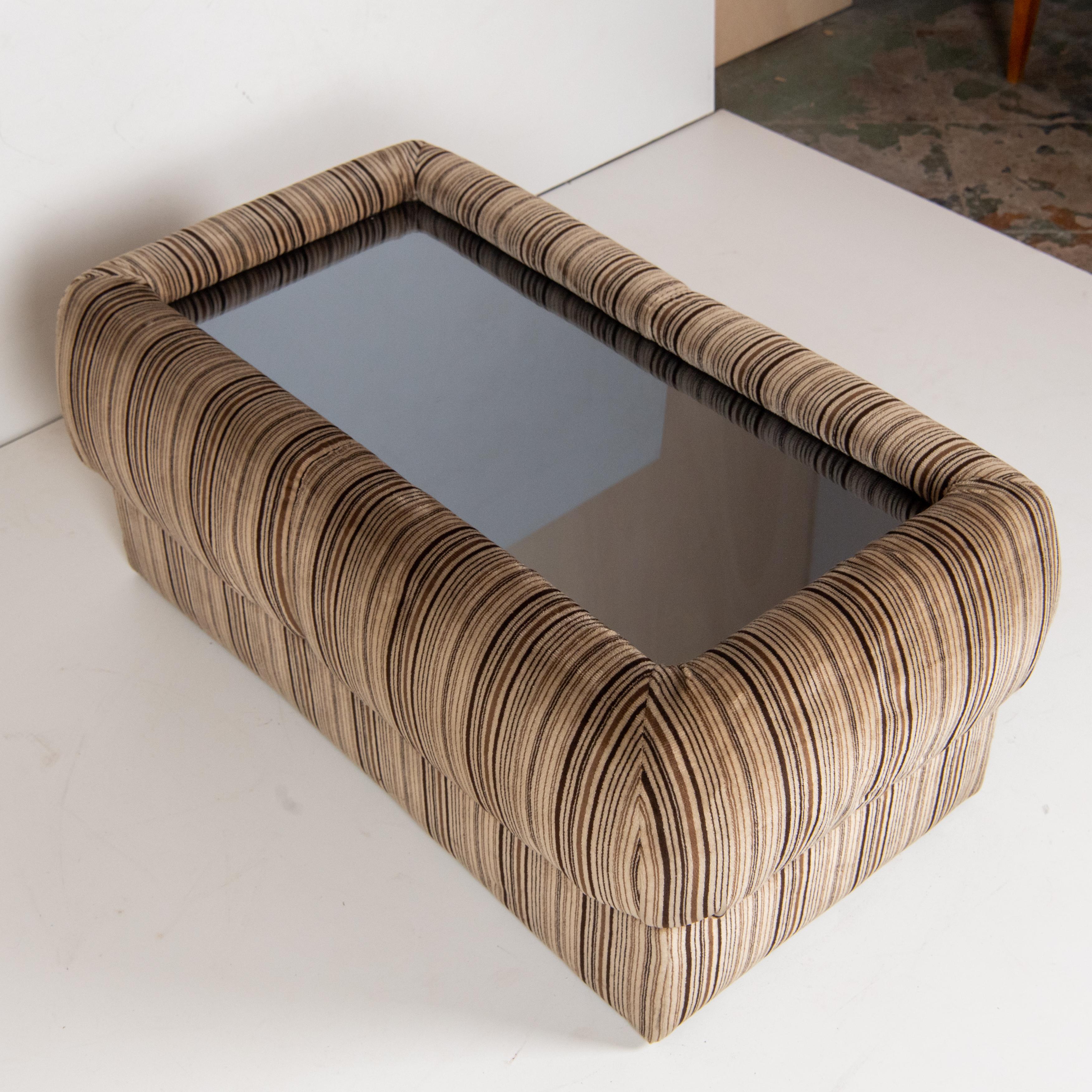 Late 20th Century Vintage rectangular coffee table, velvet and smoked glass, Italy 1970 For Sale