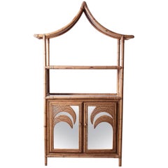 1970s Vivai del Sud Woven Bamboo Étagère with Mirrors