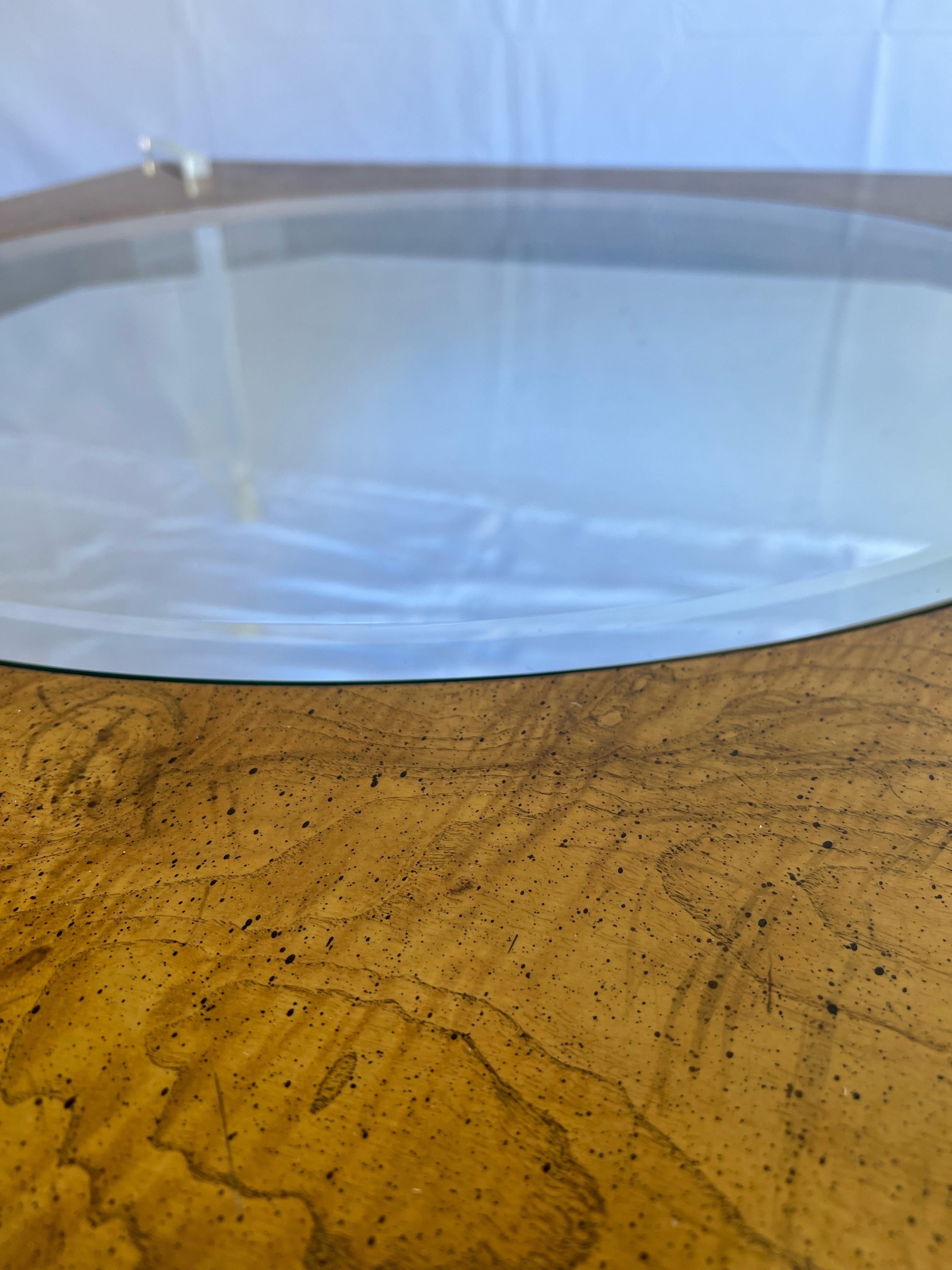 1970s Vladimir Kagan Burl Walnut, Lucite and Glass Low Table For Sale 3