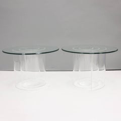 1970s Vladimir Kagan Style Lucite and Glass Snail Coffee Table, a Pair