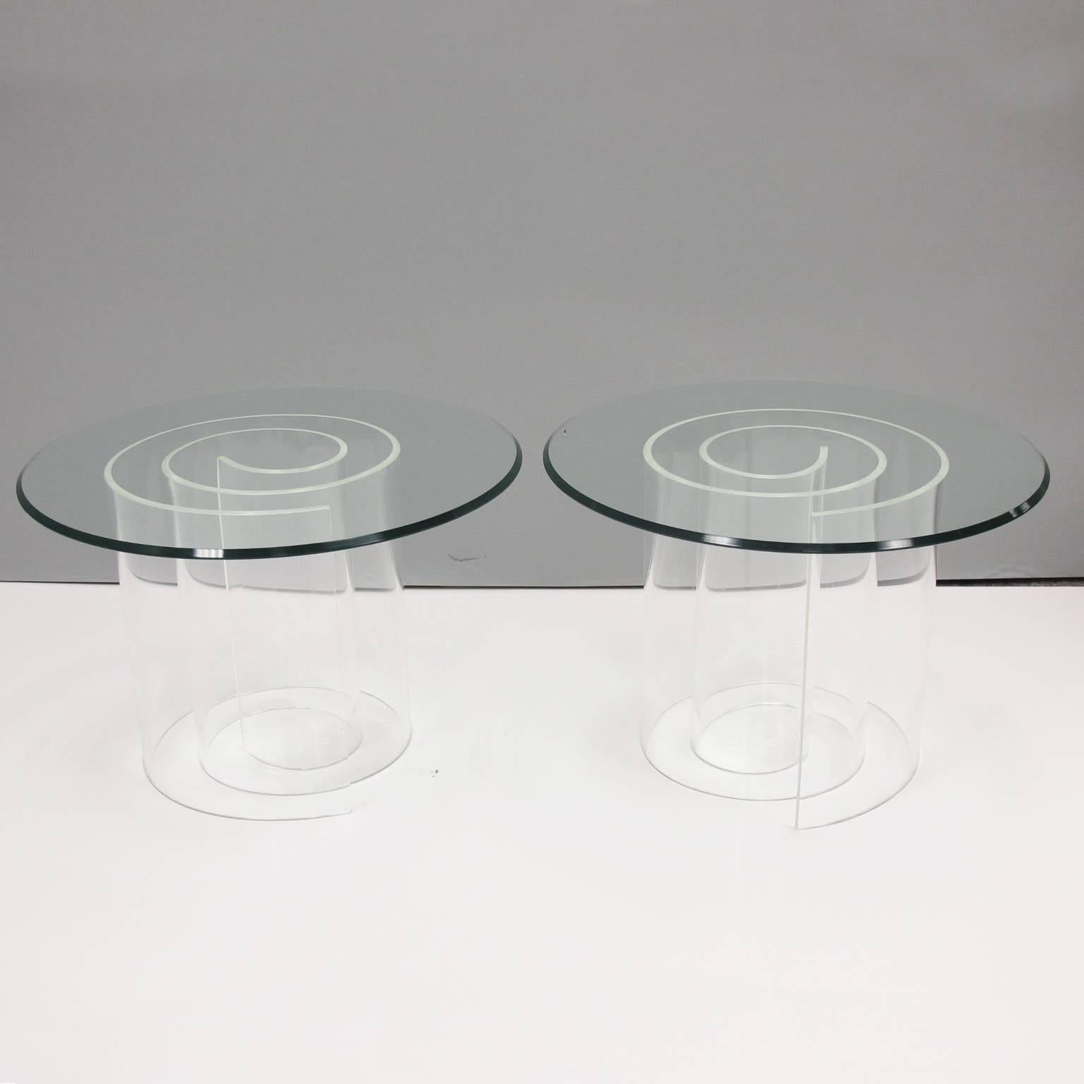 Mid-Century Modern 1970s Vladimir Kagan Style Lucite and Glass Snail Coffee Table, a Pair