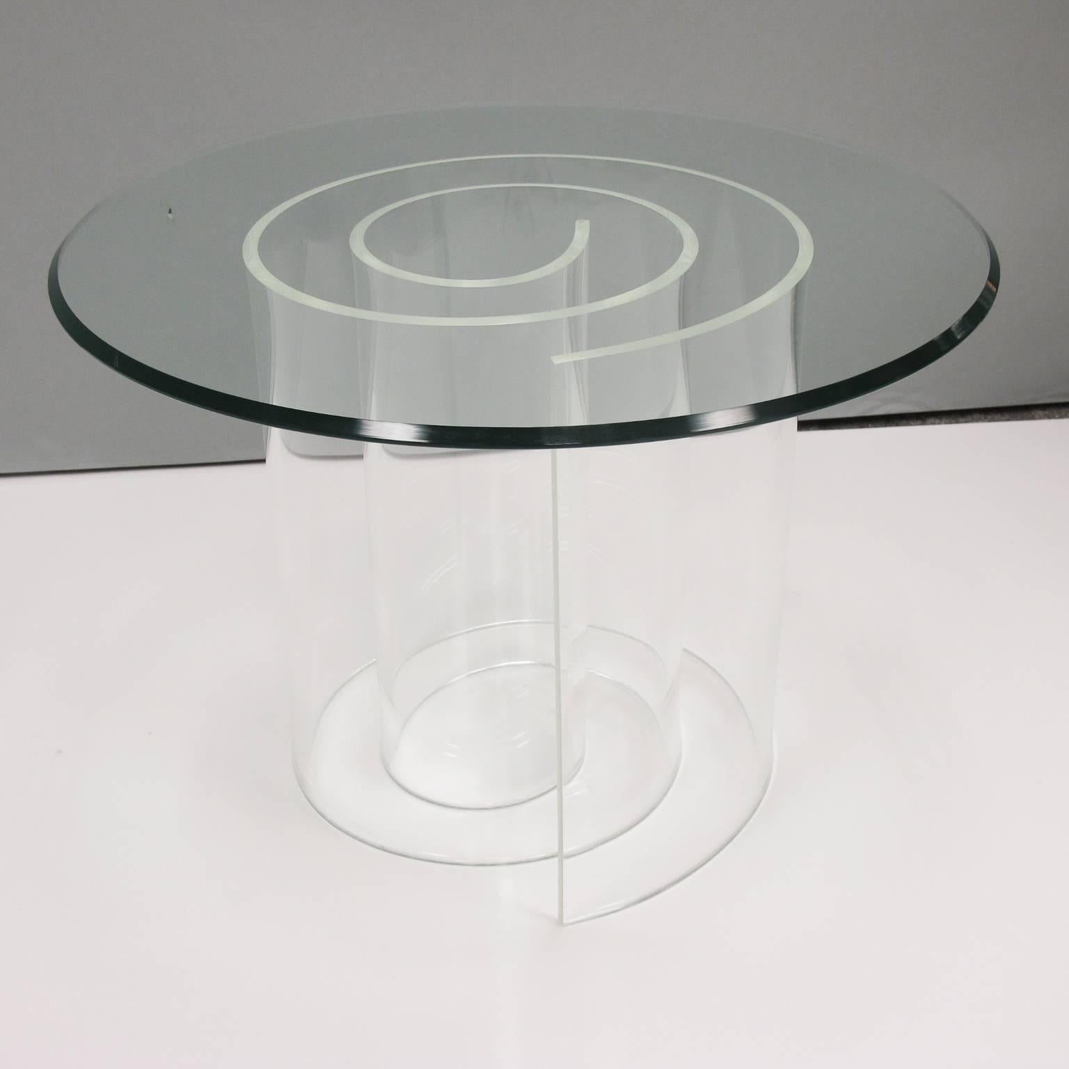 Late 20th Century 1970s Vladimir Kagan Style Lucite and Glass Snail Coffee Table, a Pair