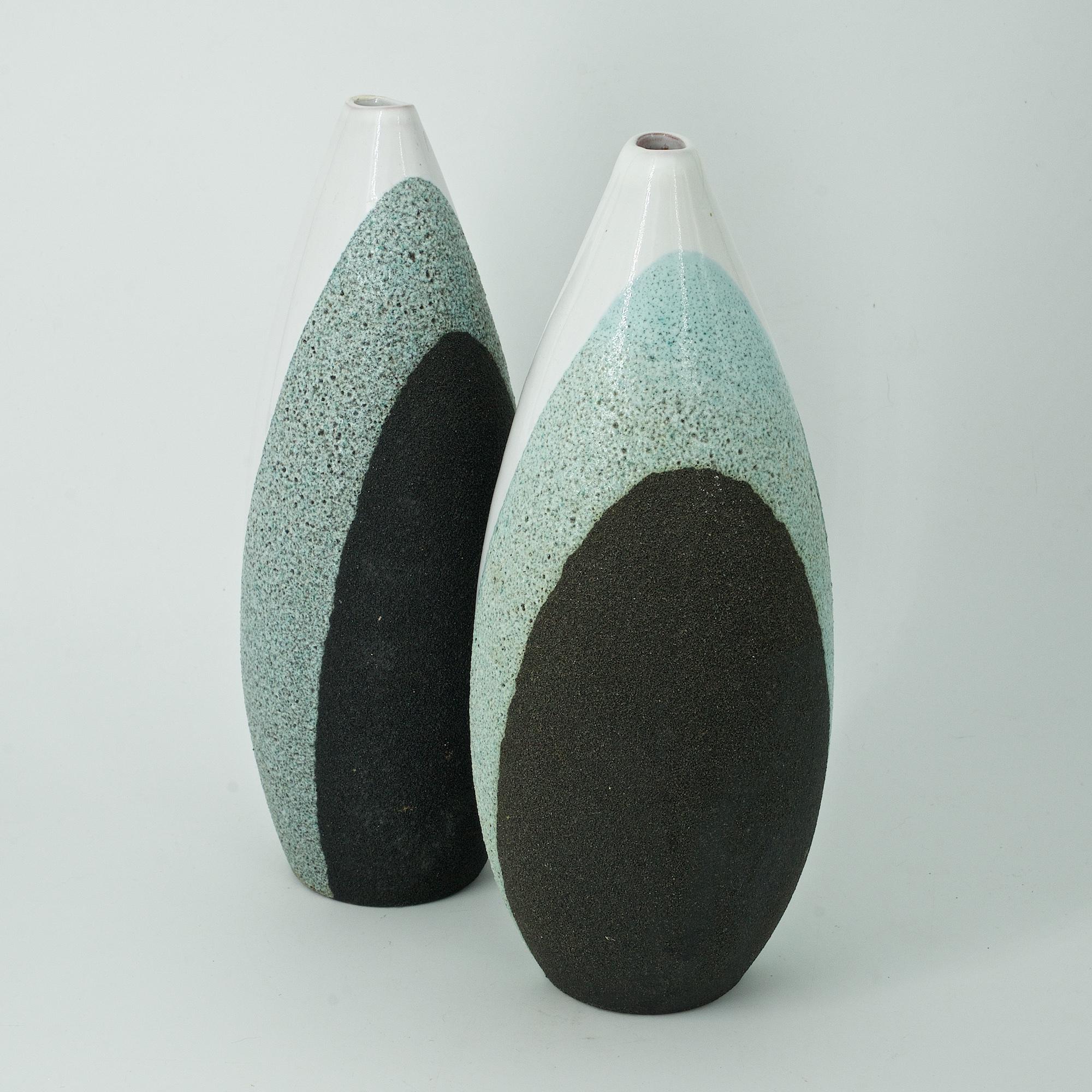 Mid-Century Modern 1970s Volcanic Glaze Pottery Vases by Ettore Sottsass Bitossi Raymor, Italy Pair