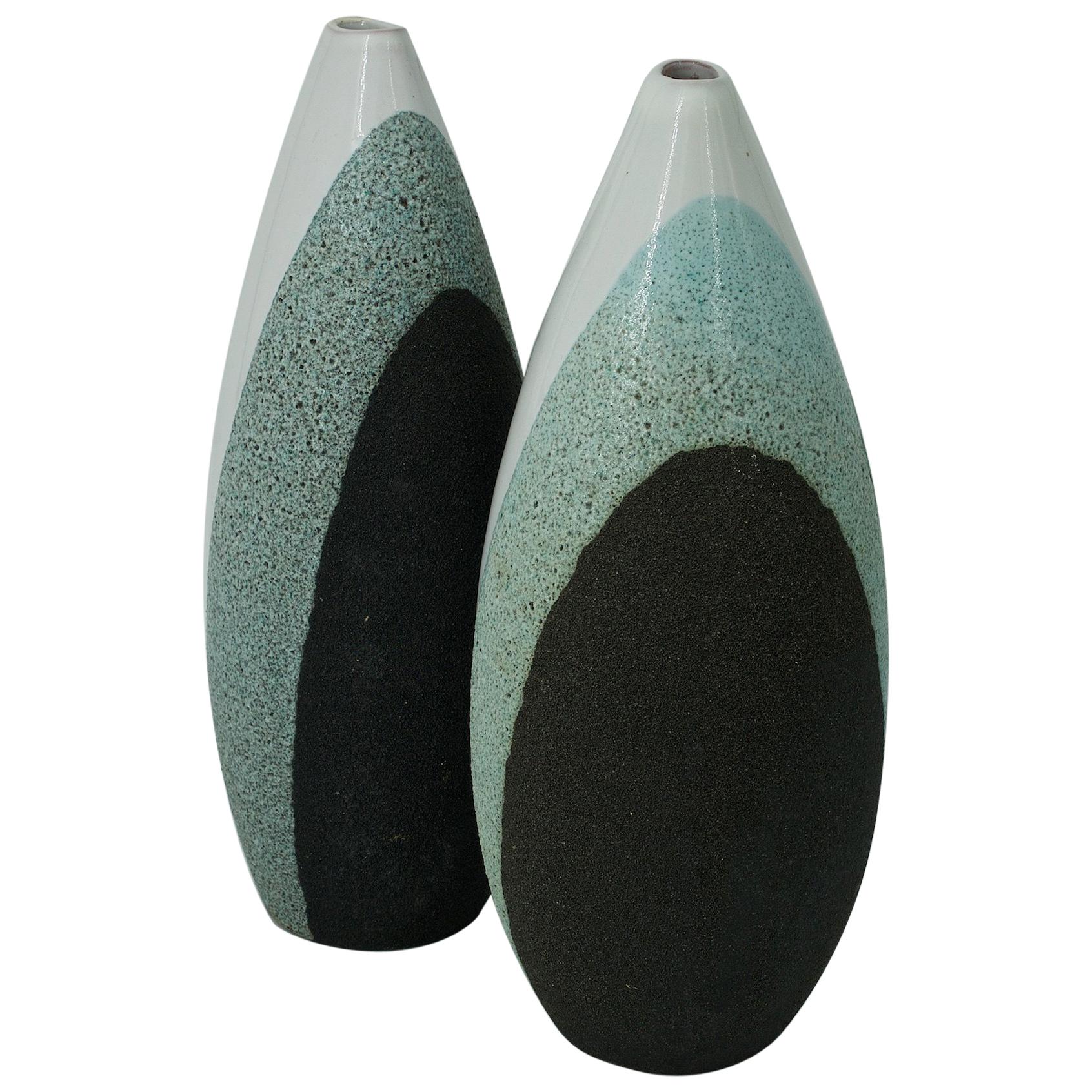 1970s Volcanic Glaze Pottery Vases by Ettore Sottsass Bitossi Raymor, Italy Pair
