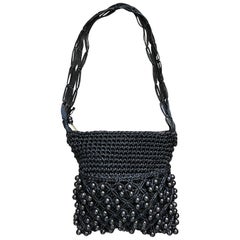 1970 Walborg Black Crochet Knit Beaded Vintage 70s Shoulder Bag Handbag Purse