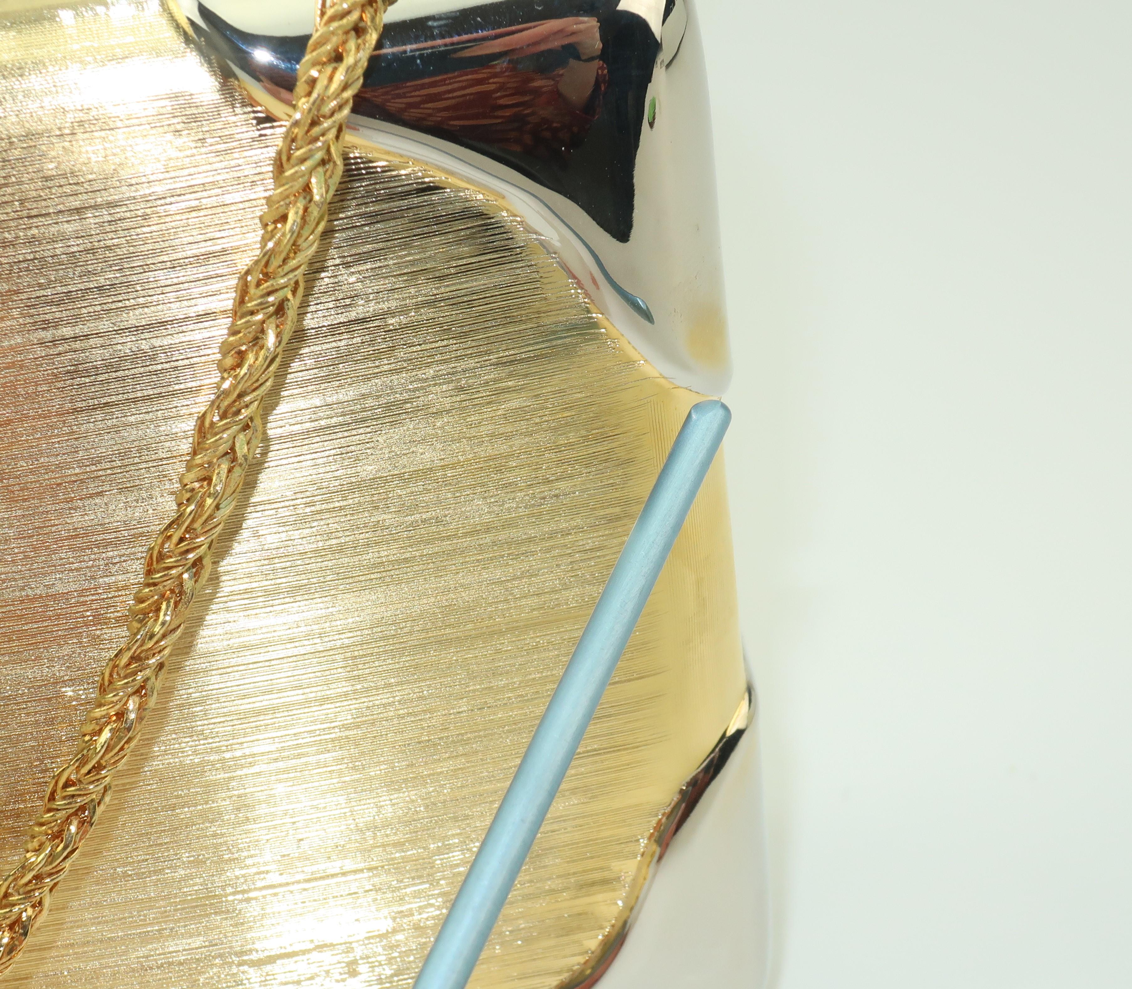 1970's Walborg Brushed Gold & Silver Box Handbag Clutch 2
