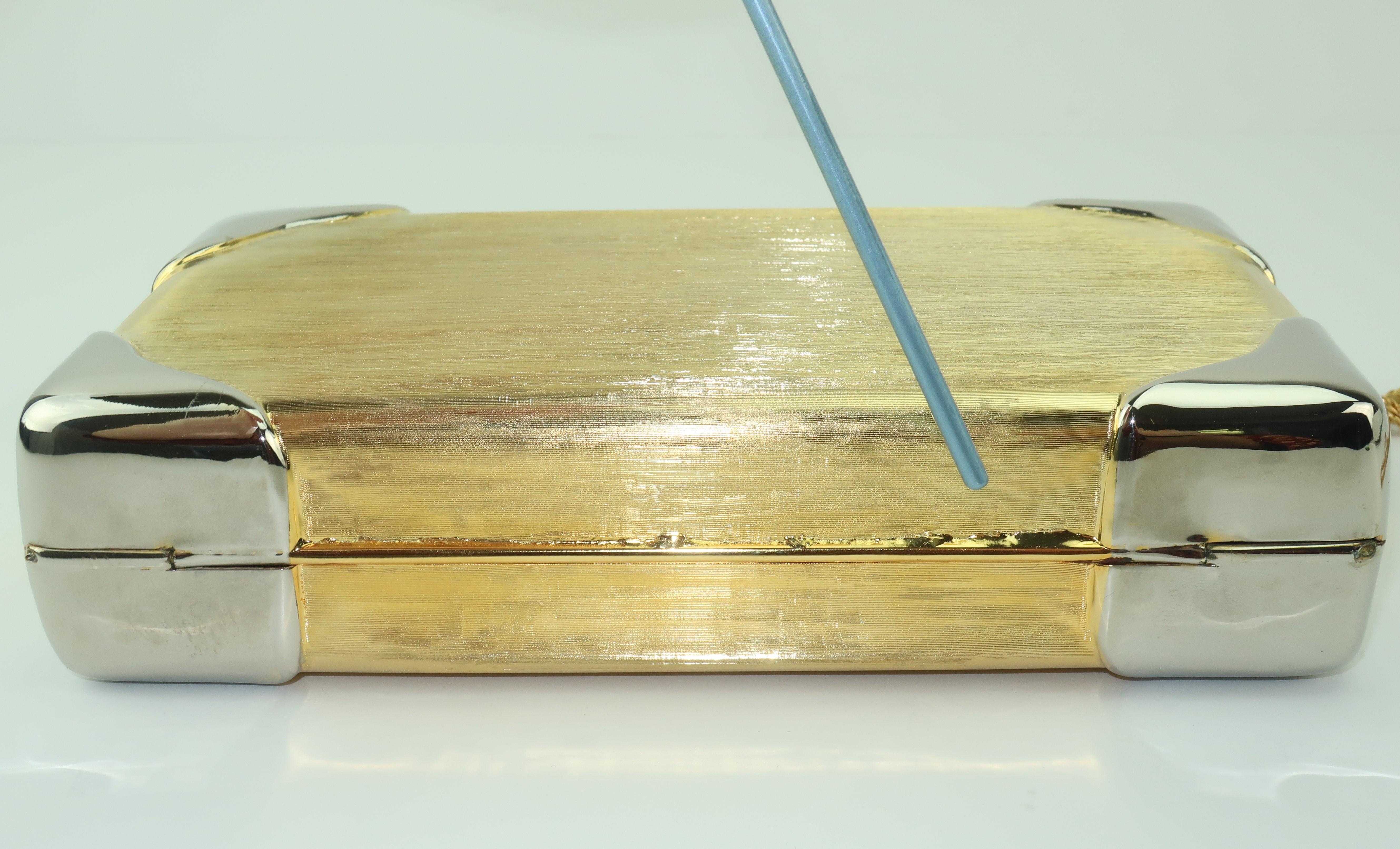 1970's Walborg Brushed Gold & Silver Box Handbag Clutch 4