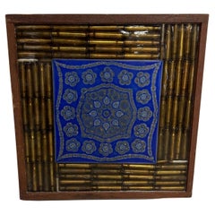 1970s Wall Art Framed Bullet Mosaic with Decorative Blue Tile