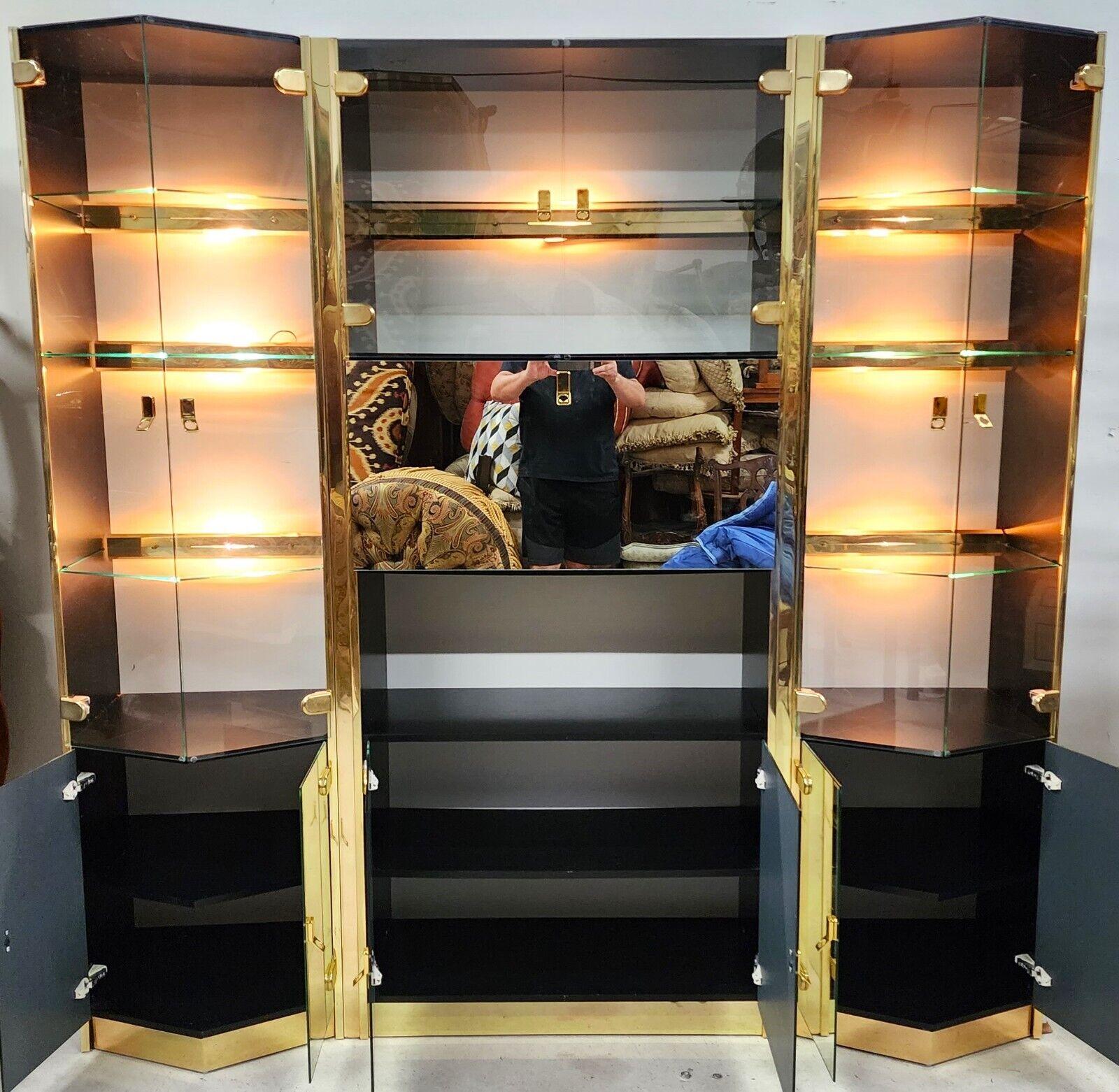 Brass 1970s Wall Display Cabinet with Dry Bar For Sale