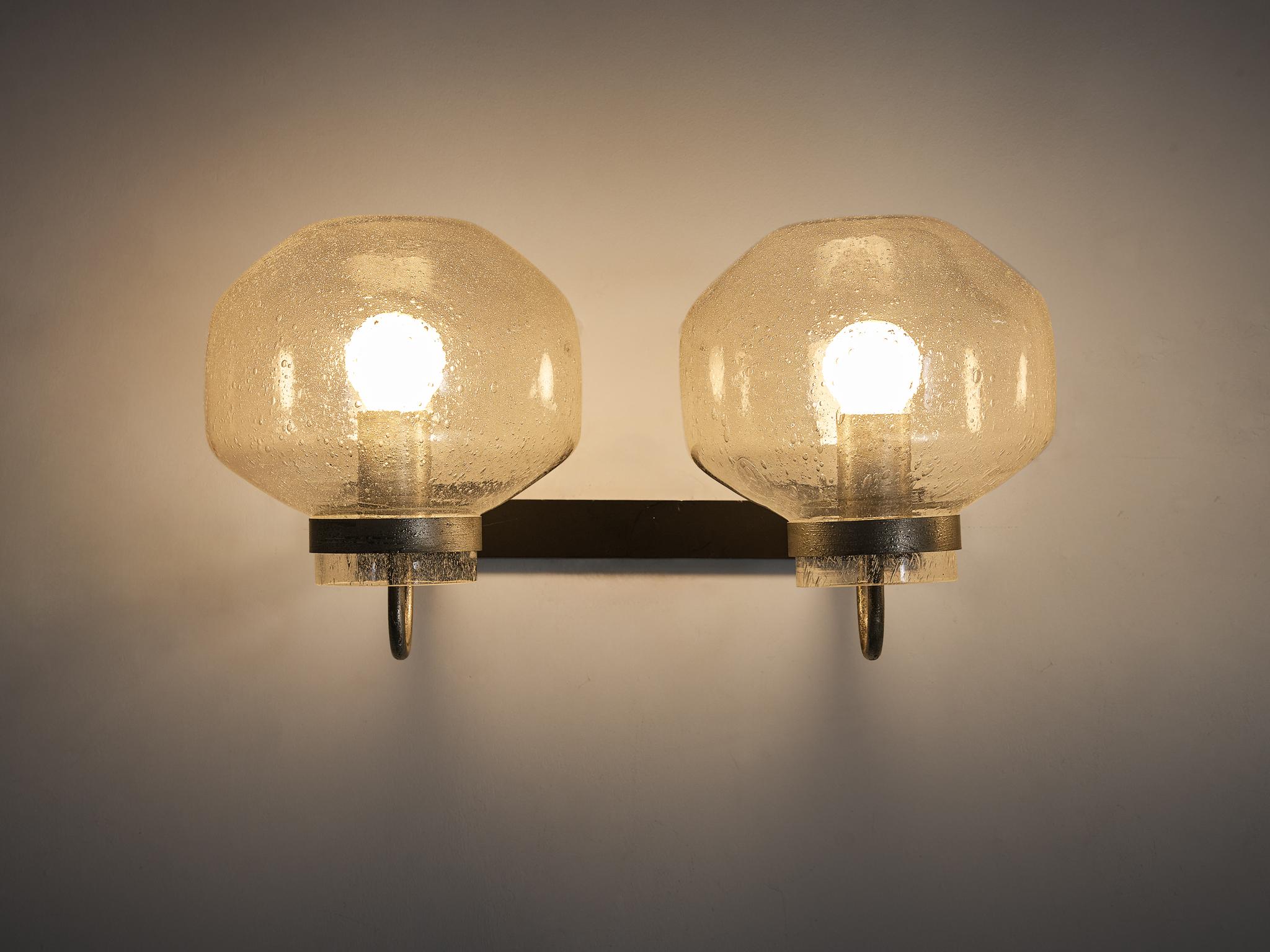 1970s Wall Light in Black-Coated Aluminum and Blown Glass For Sale 2