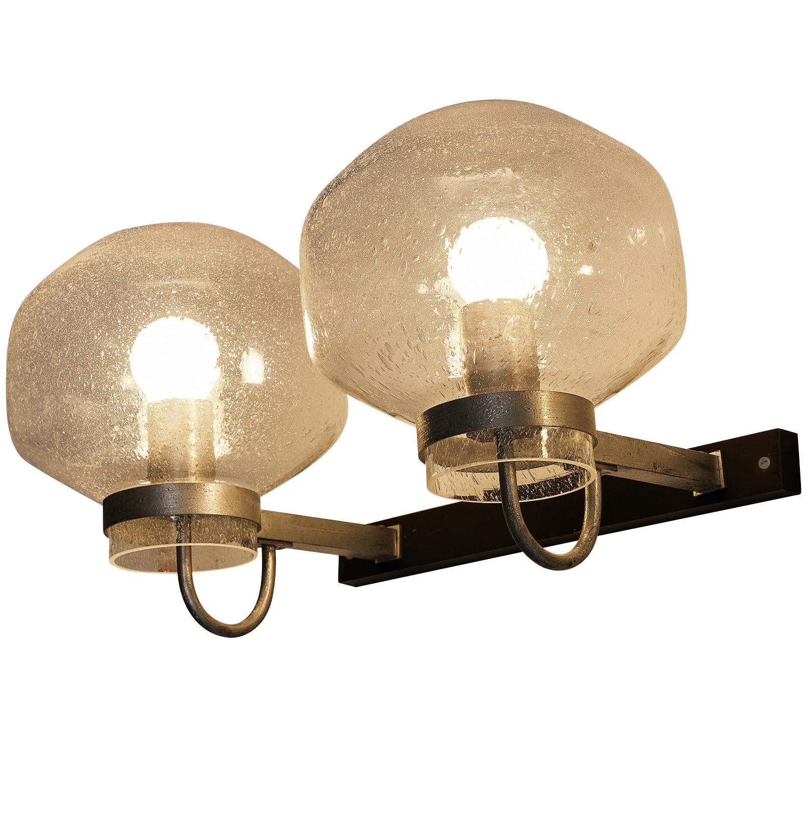1970s Wall Light in Black-Coated Aluminum and Blown Glass For Sale