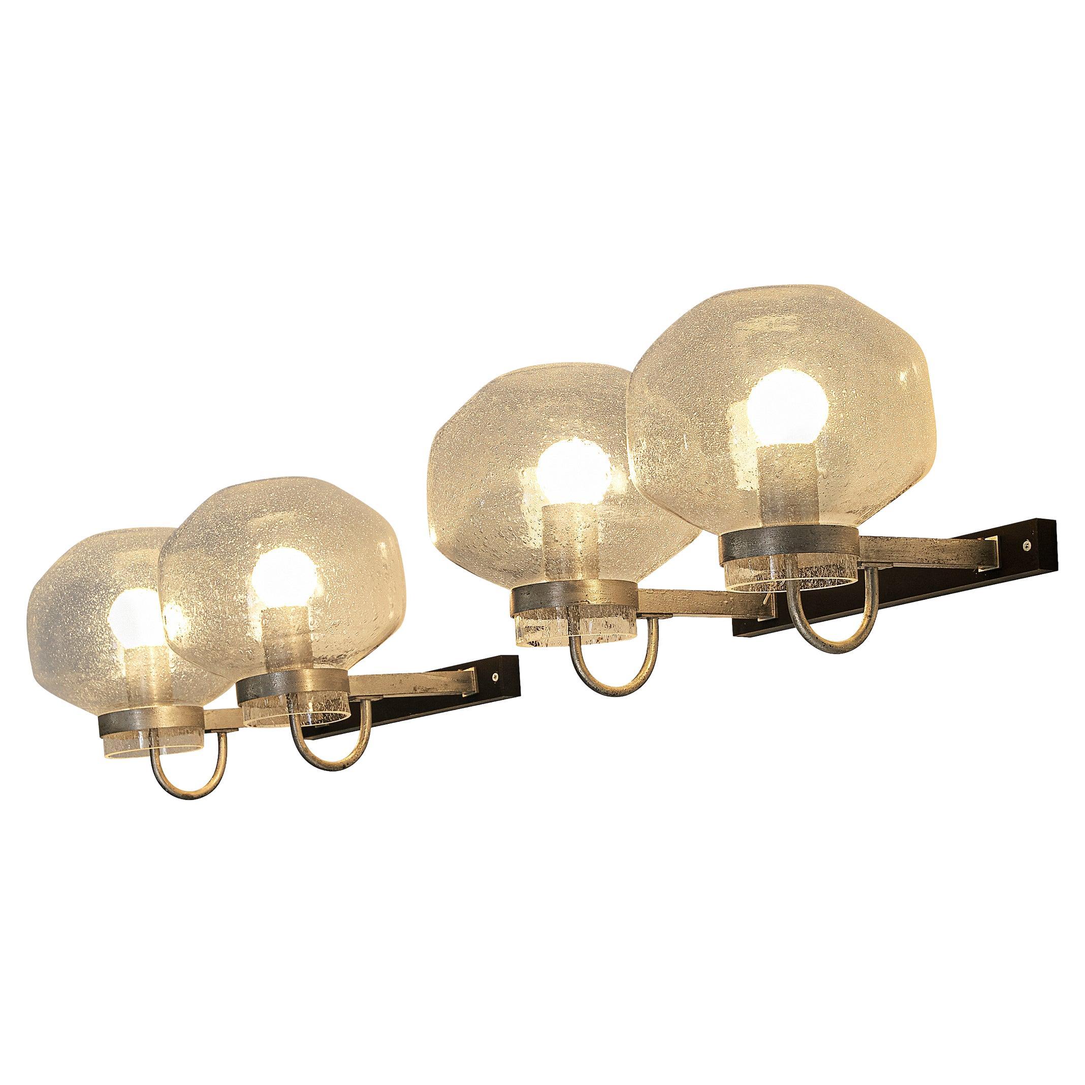 1970s Wall Lights in Black-Coated Aluminum and Blown Glass