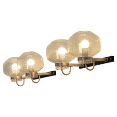 1970s Wall Lights in Black-Coated Aluminum and Blown Glass