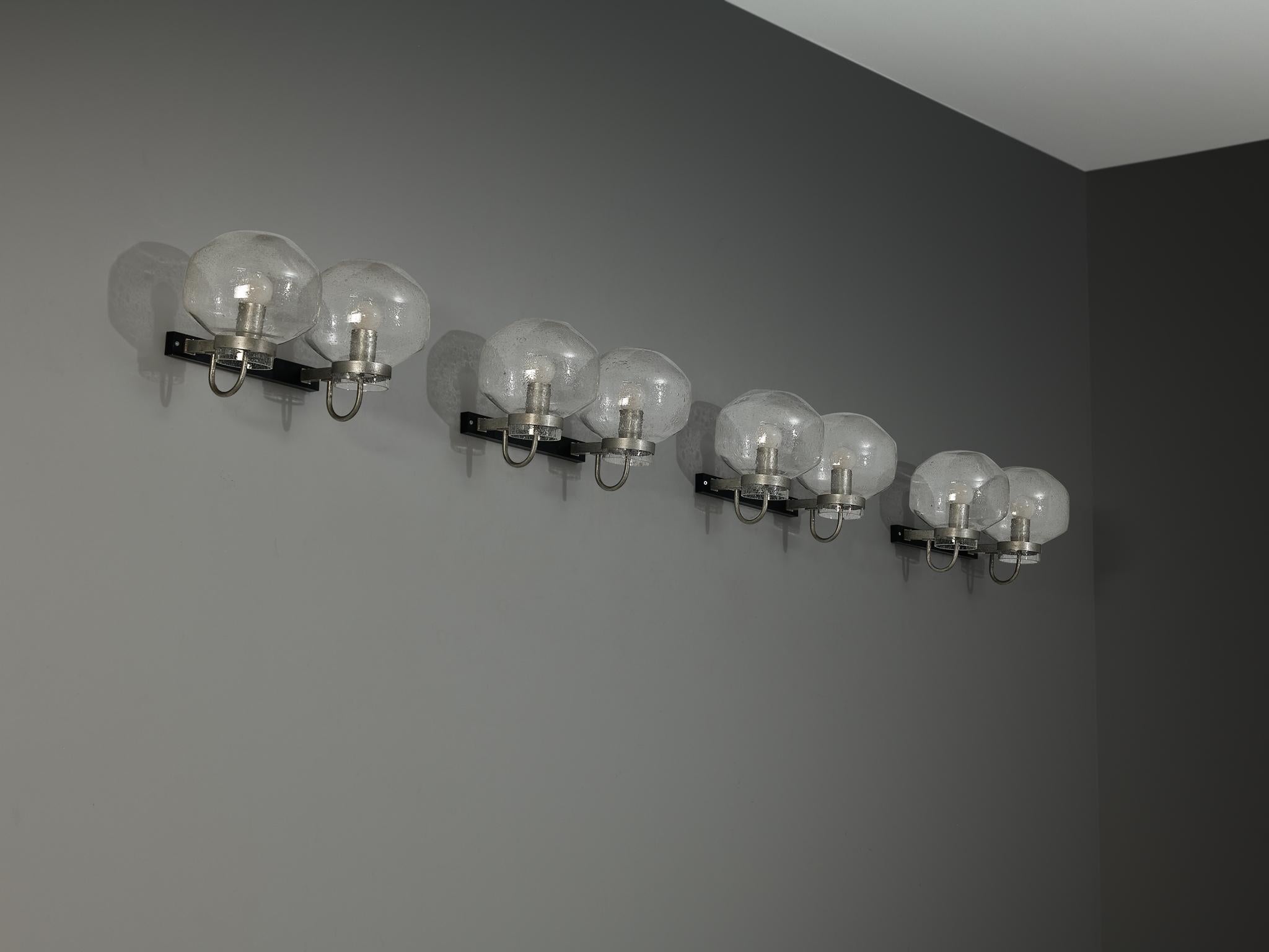 Lights des années 1970 en métal Silver et verre soufflé en vente 3