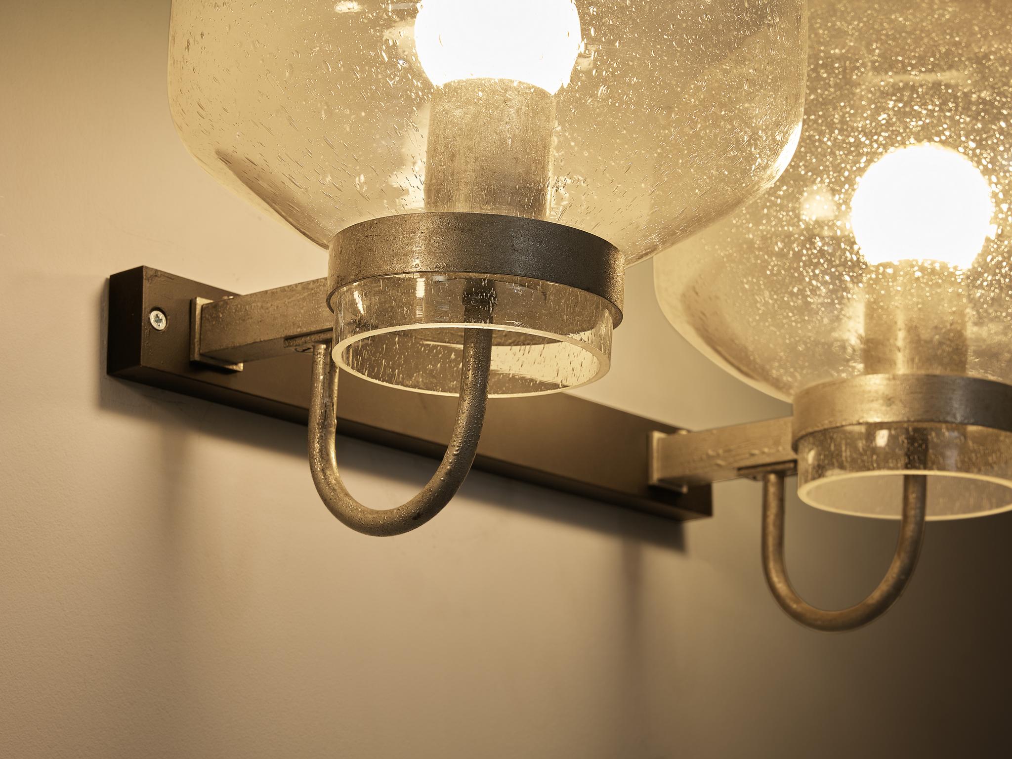 Lights des années 1970 en métal Silver et verre soufflé Bon état - En vente à Waalwijk, NL