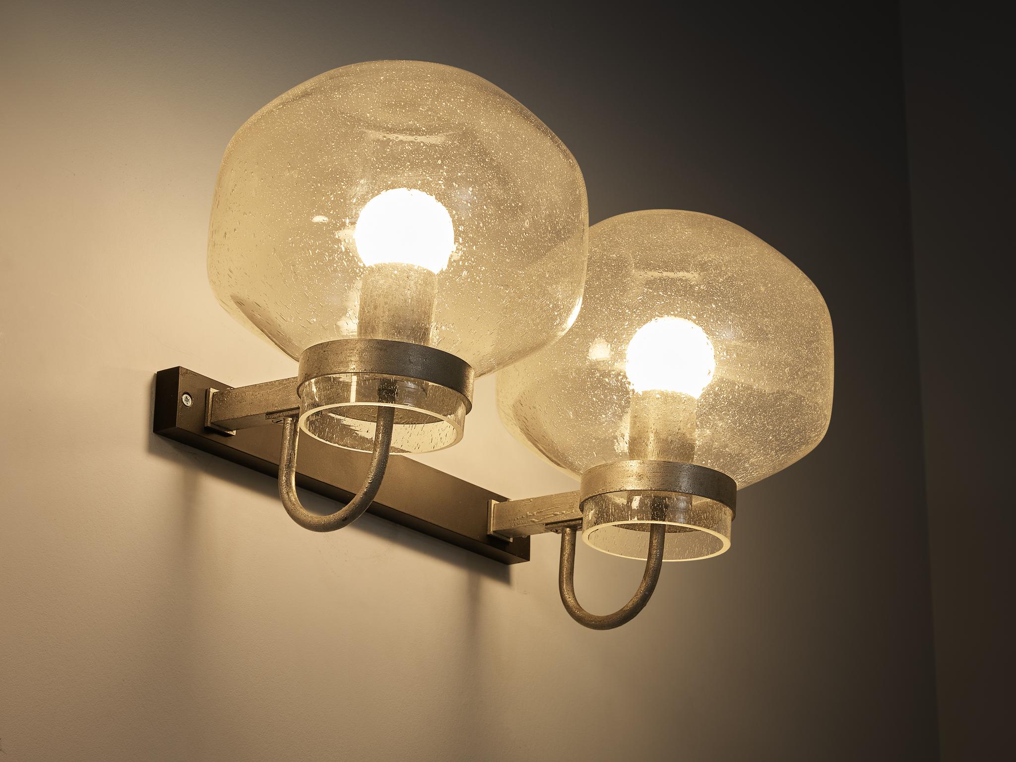 Lights des années 1970 en métal Silver et verre soufflé en vente 1