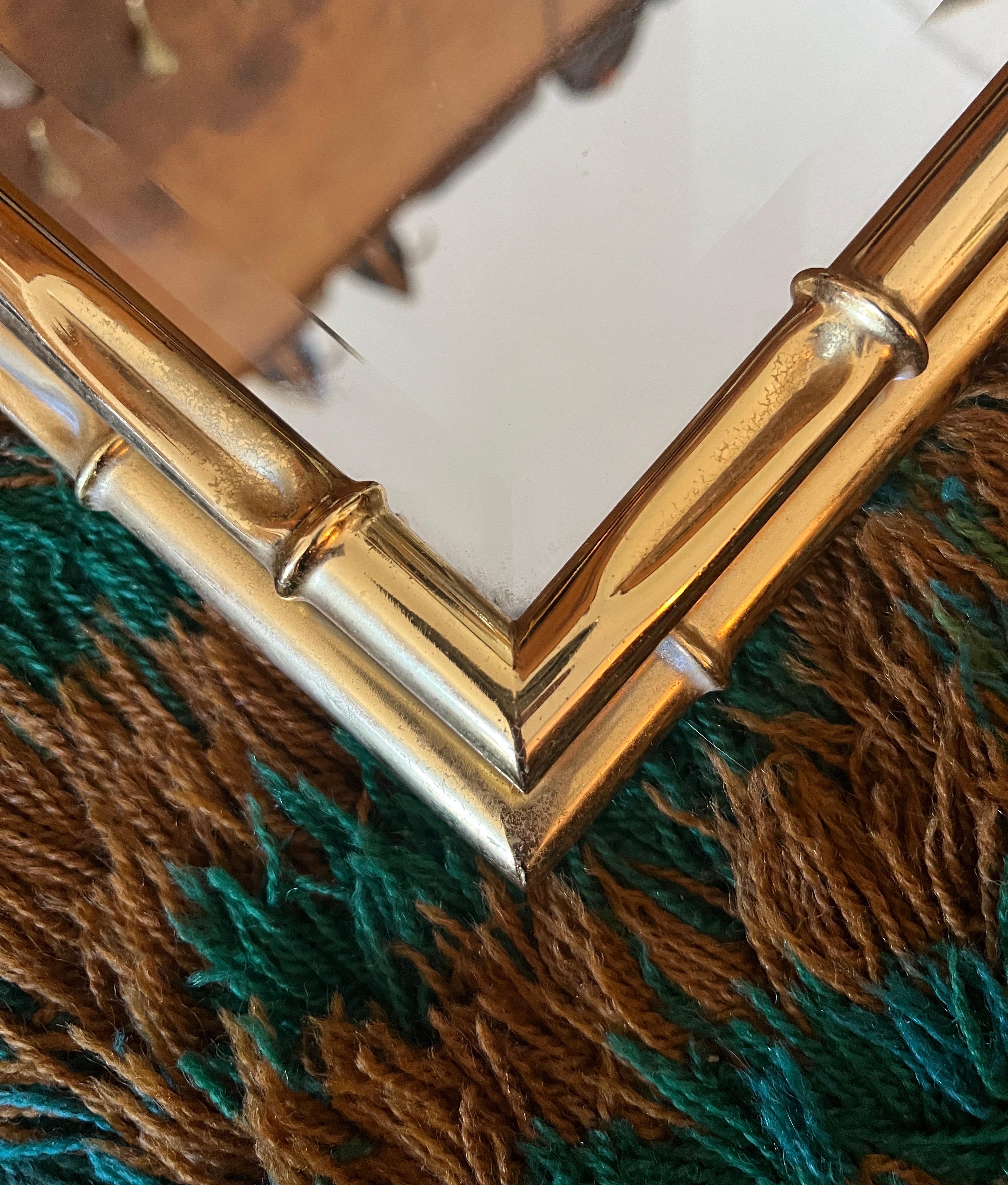 1970s wall mirror with a bamboo-effect gilded metal frame.  For Sale 6