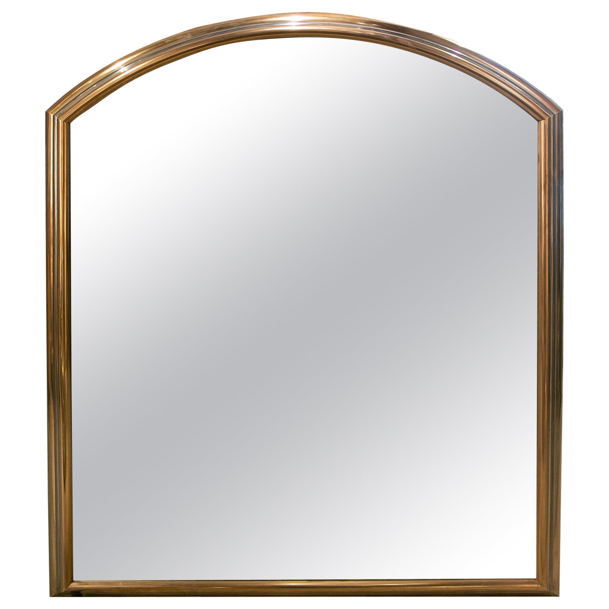 Specchio da parete degli anni '70 con cornice in bronzo e finiture in oro e argento