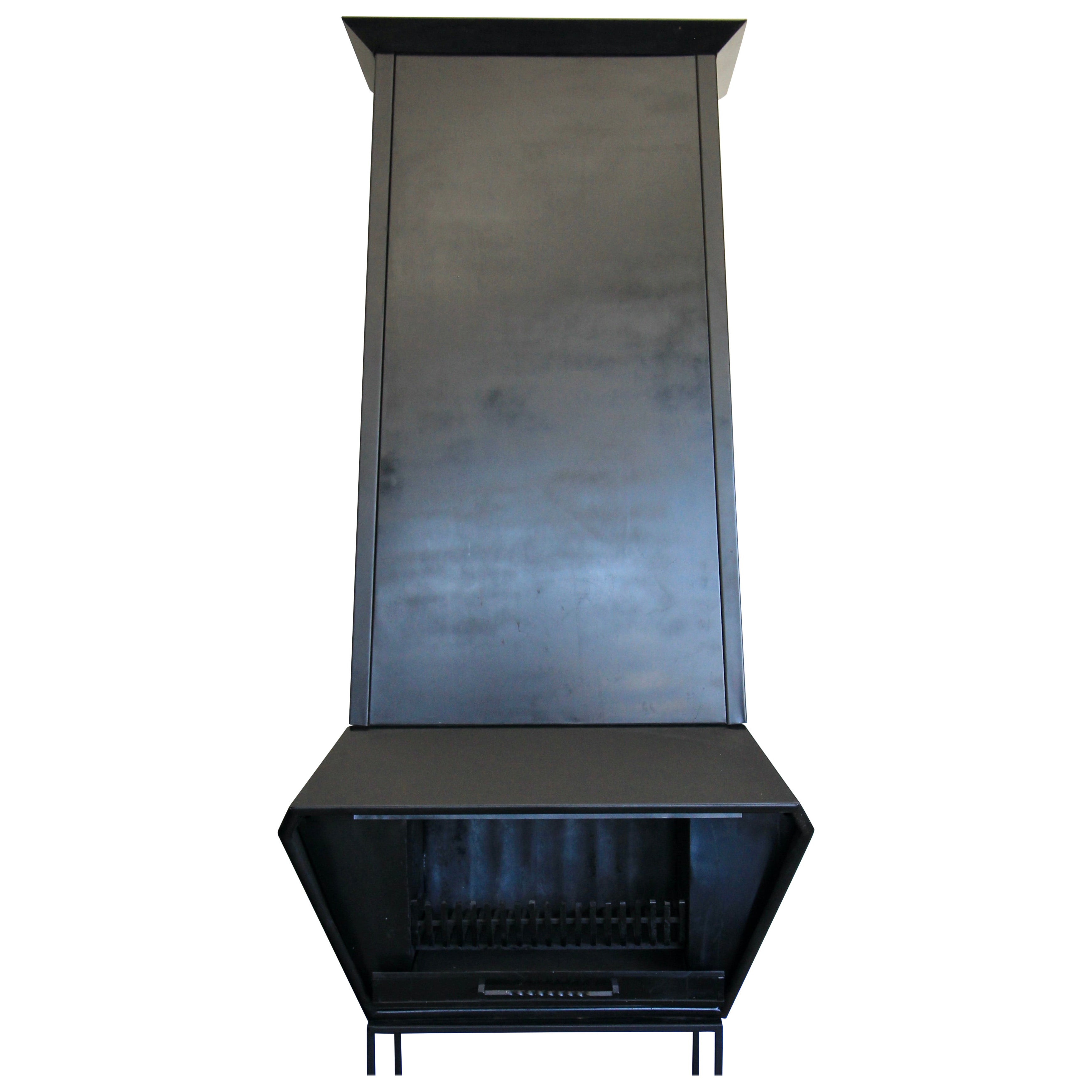 1970s Wall-Mounted Steel Fireplace, in the Style of Don Bar