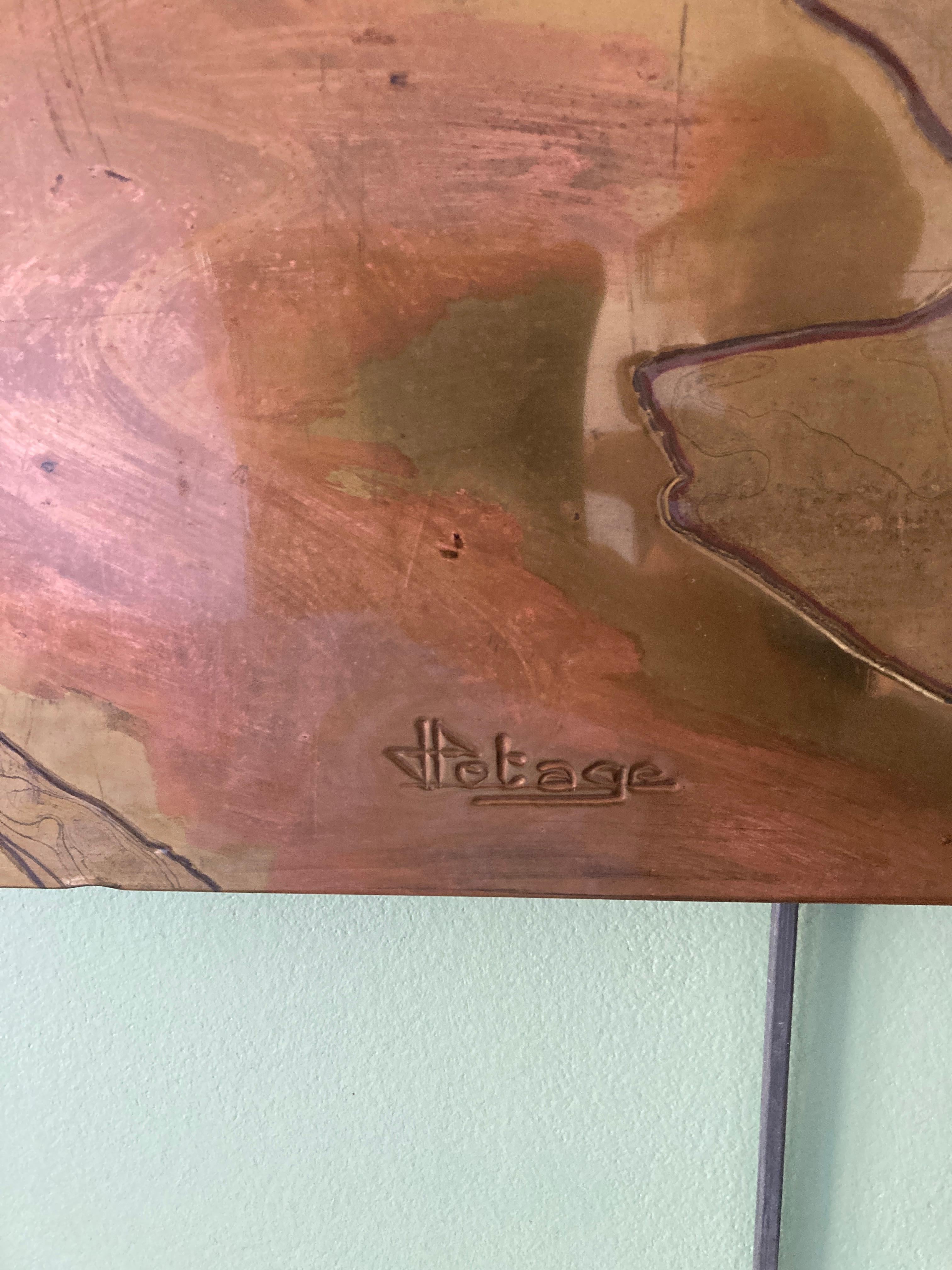 1970's wall panel in etched brass lacque work signed by Jacques Potage In Good Condition For Sale In Bois-Colombes, FR