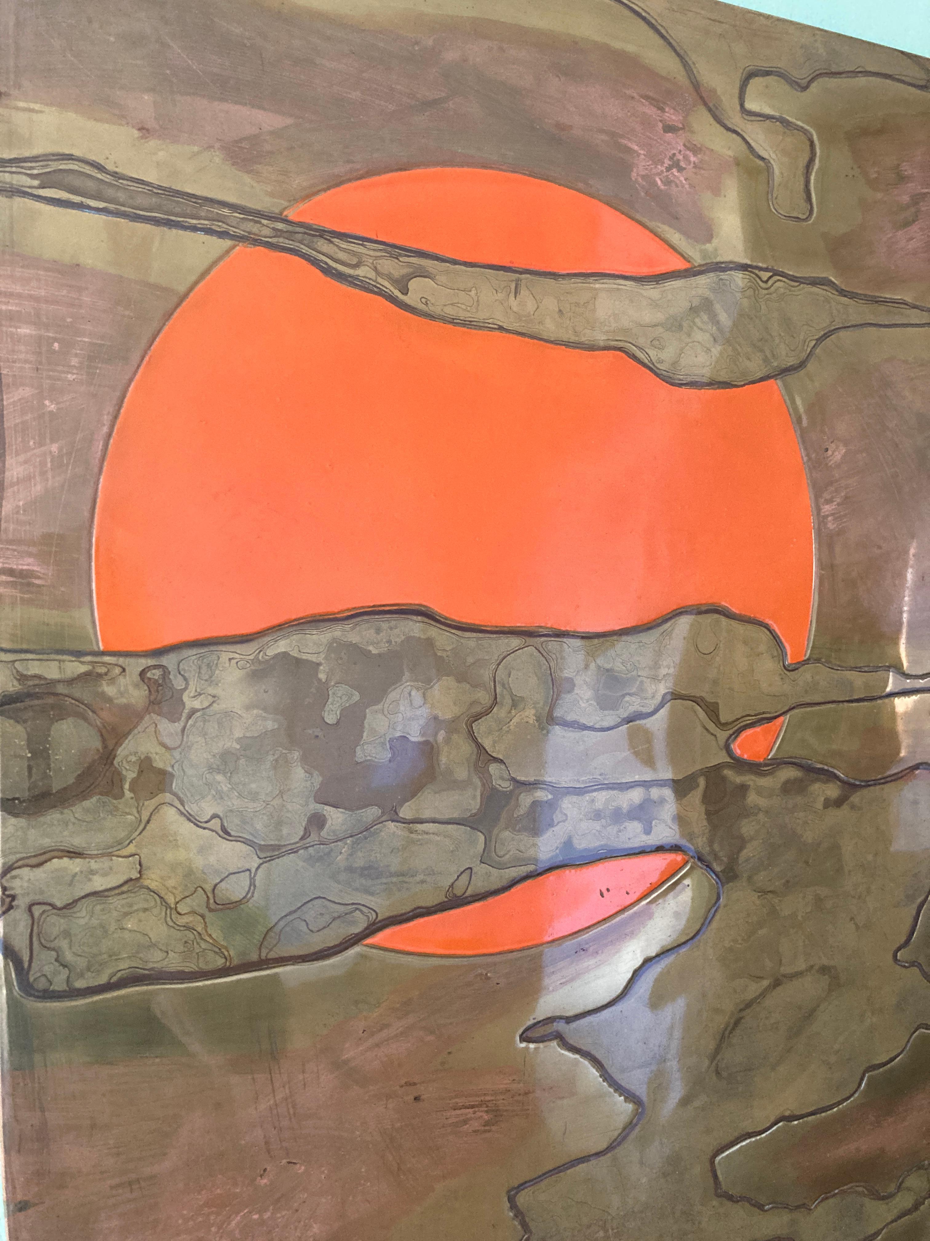 Late 20th Century 1970's wall panel in etched brass lacque work signed by Jacques Potage For Sale