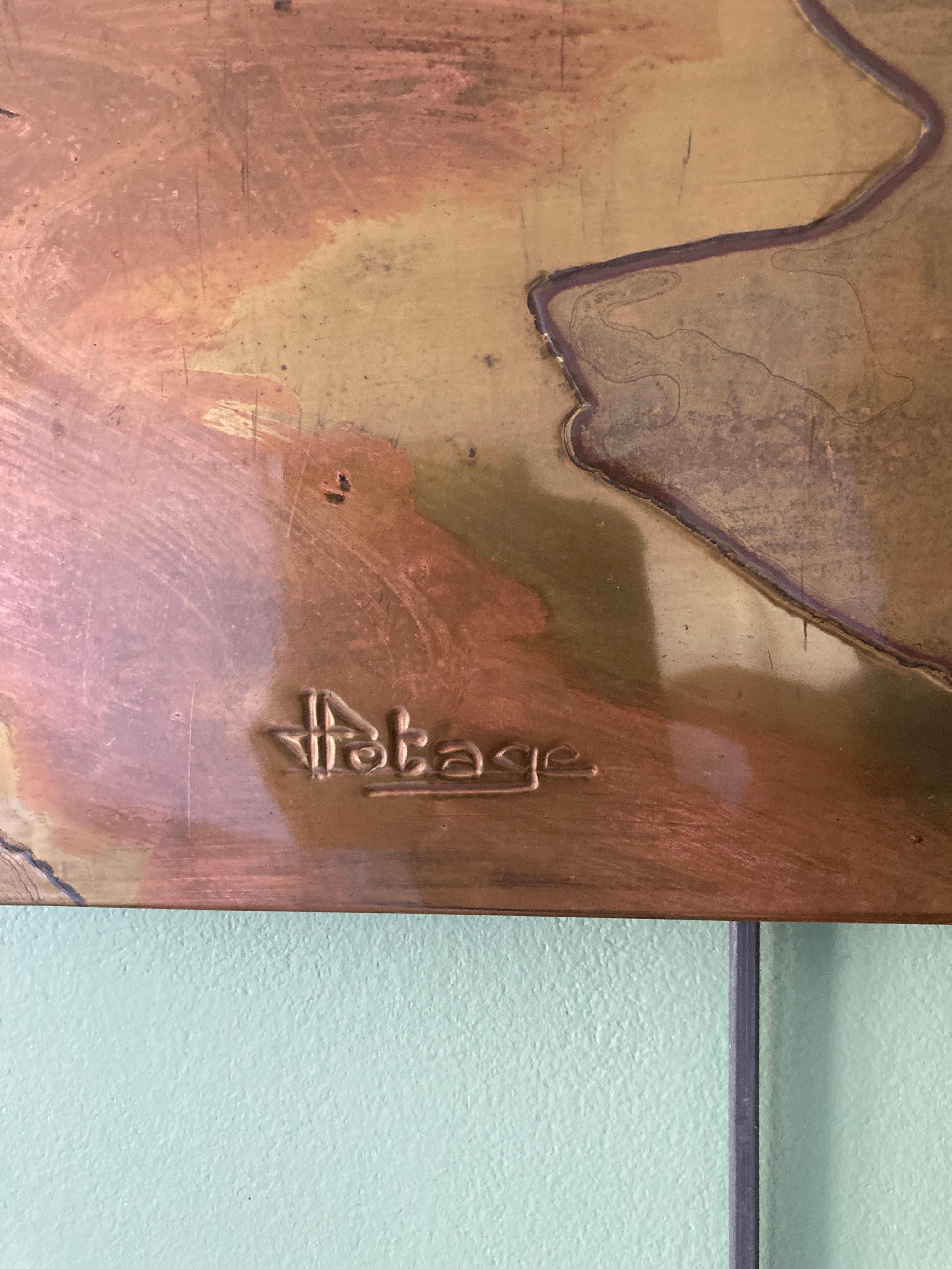 1970's wall panel in etched brass lacque work signed by Jacques Potage For Sale 1