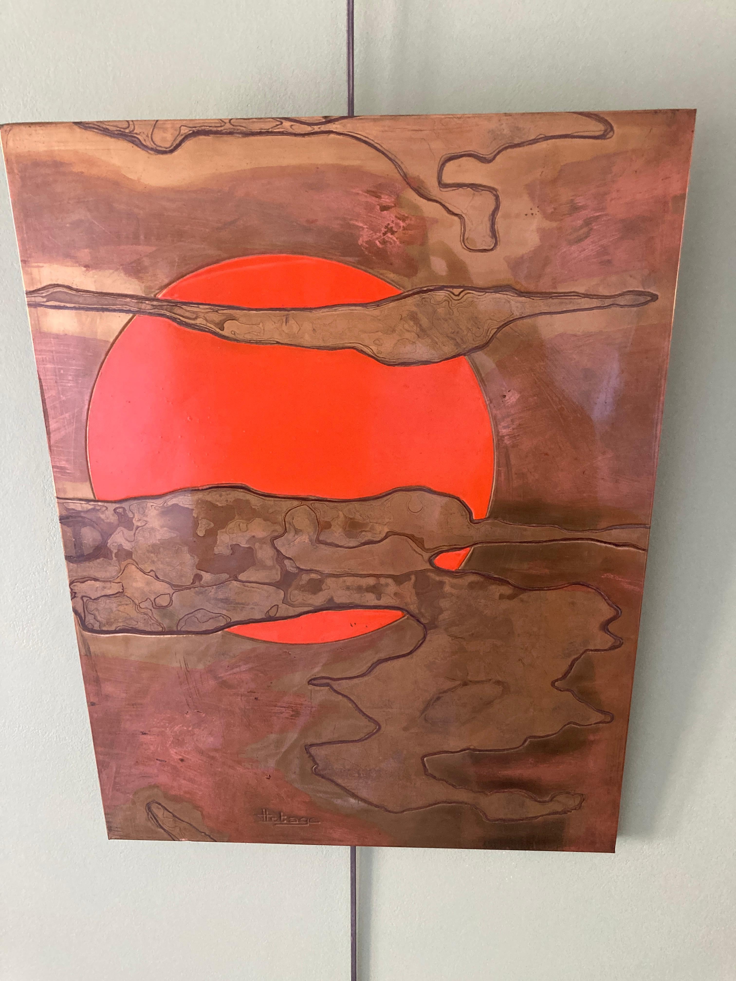 1970's wall panel in etched brass lacque work signed by Jacques Potage For Sale 2