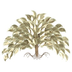 1970s Wall Sculpture of a Tree with Brass Leaves & Copper Trunk Style of C.Jeré