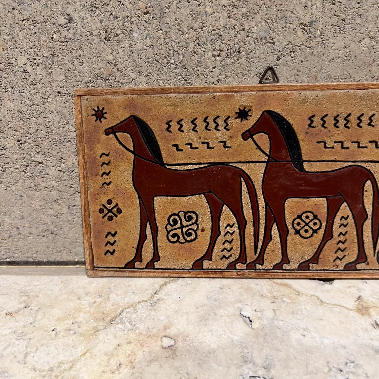 Mid-Century Modern 1970s Wall Art Terracotta Tile Greek Horse Chariot Angelos Tsakirakis For Sale