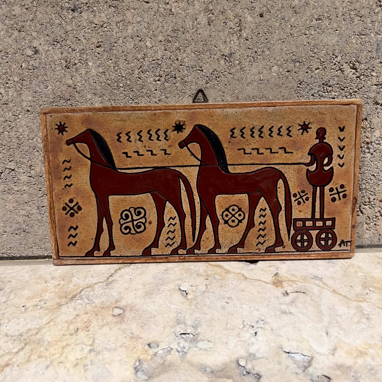 1970s Wall Art Terracotta Tile Greek Horse Chariot Angelos Tsakirakis For Sale 1