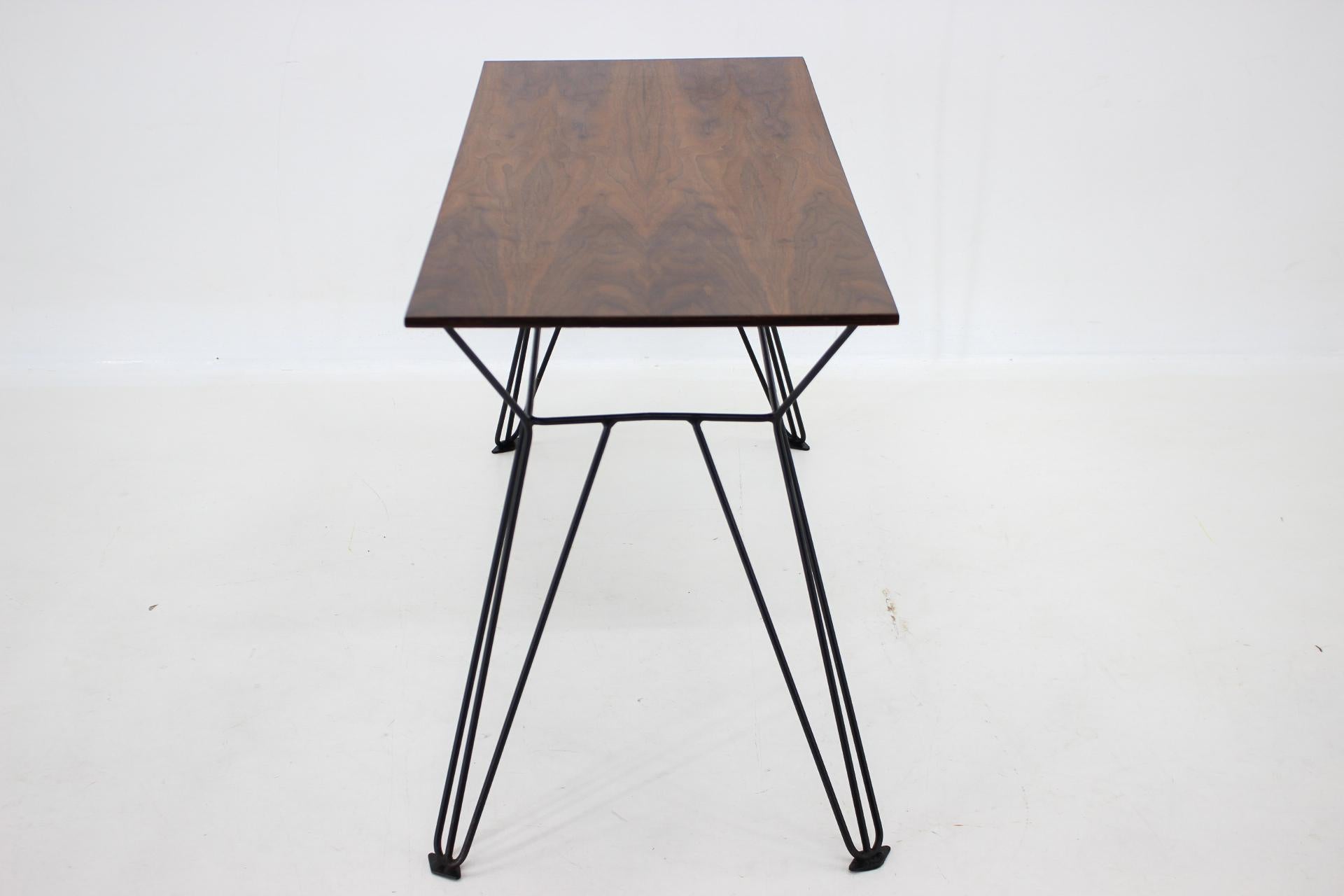 Metal 1970's Wallnut Veneer Side Table, Czechoslovakia For Sale