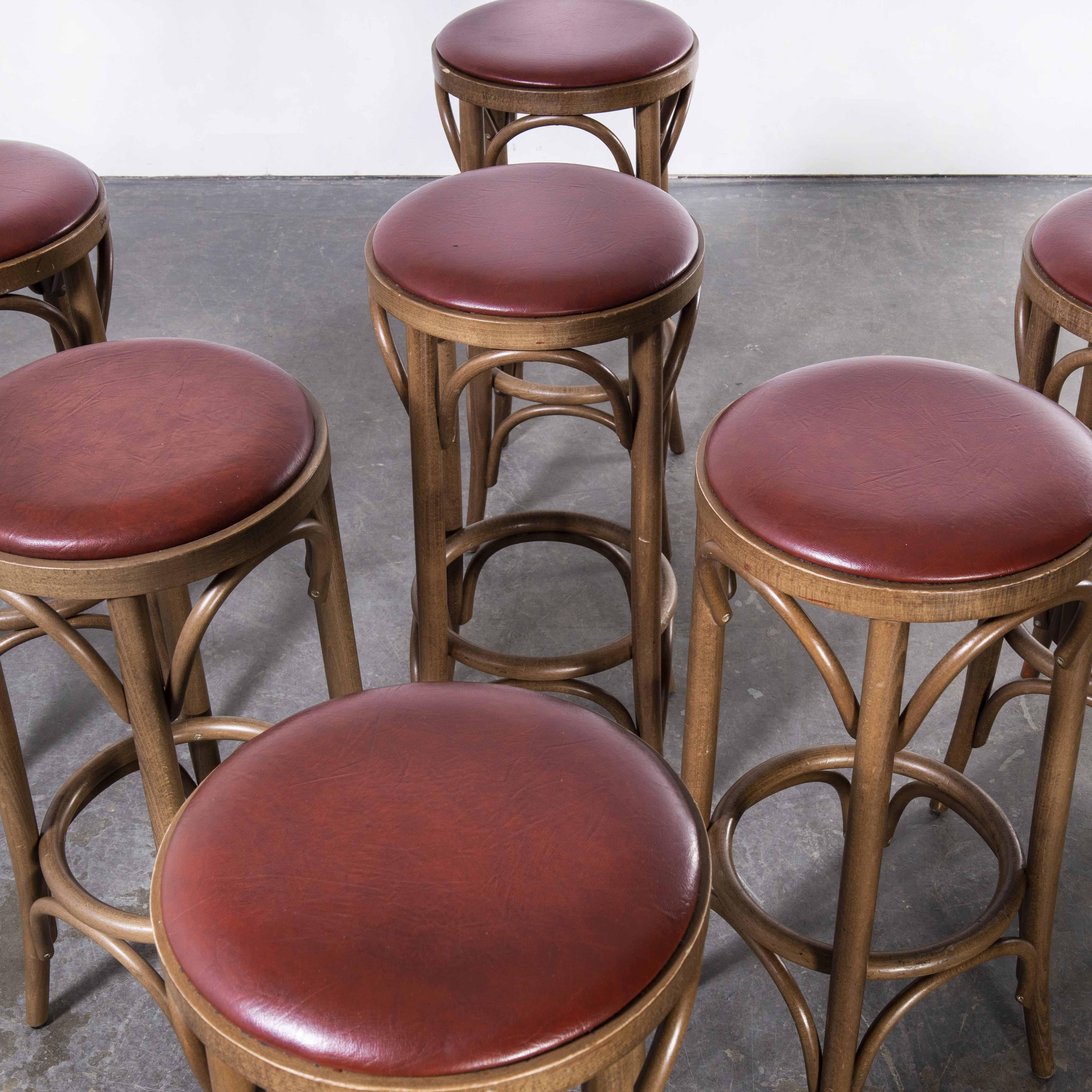 1970's Walnut Bentwood Upholstered Barstools, Set of Seven at 1stDibs