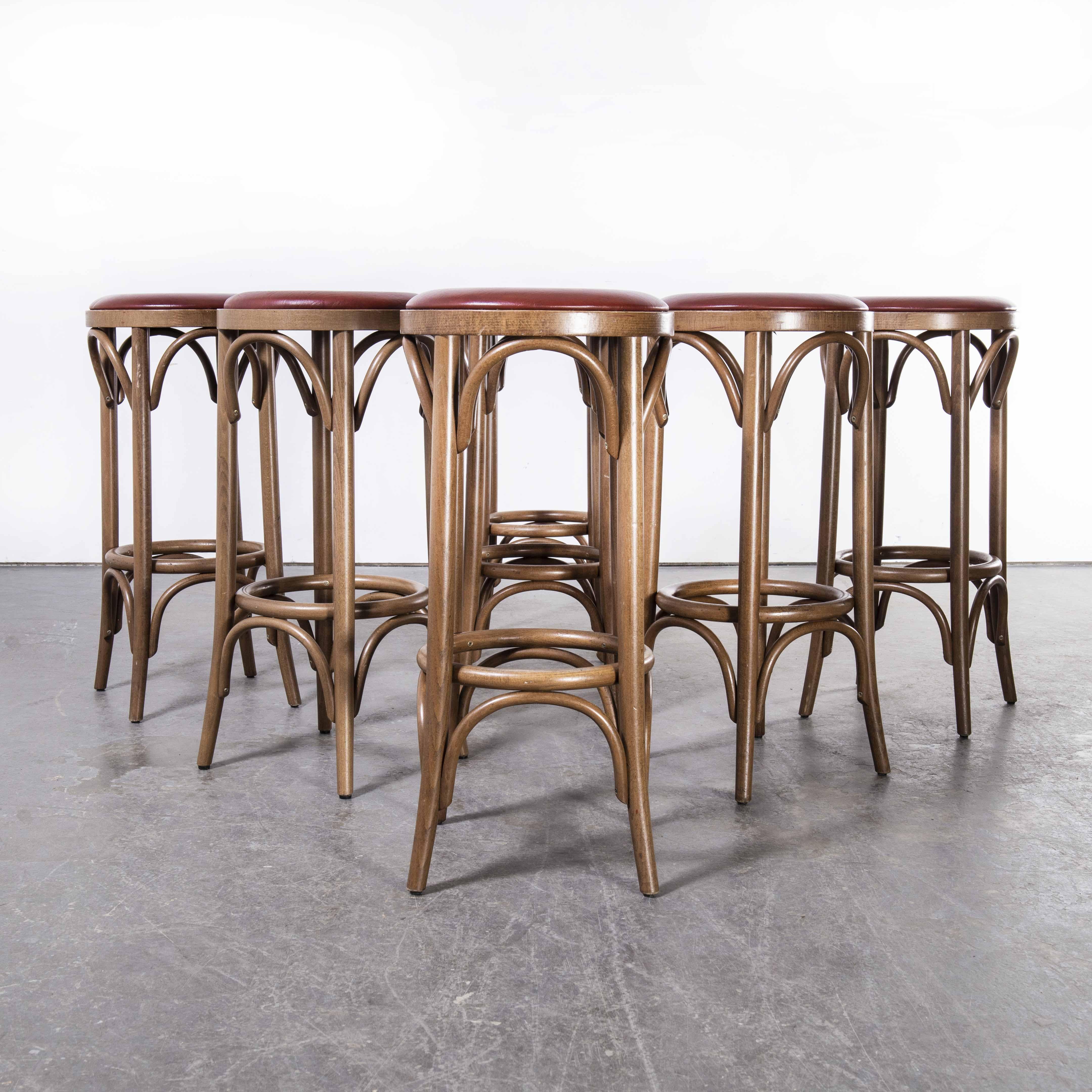 1970's Walnut Bentwood Upholstered Barstools, Set of Seven at 1stDibs