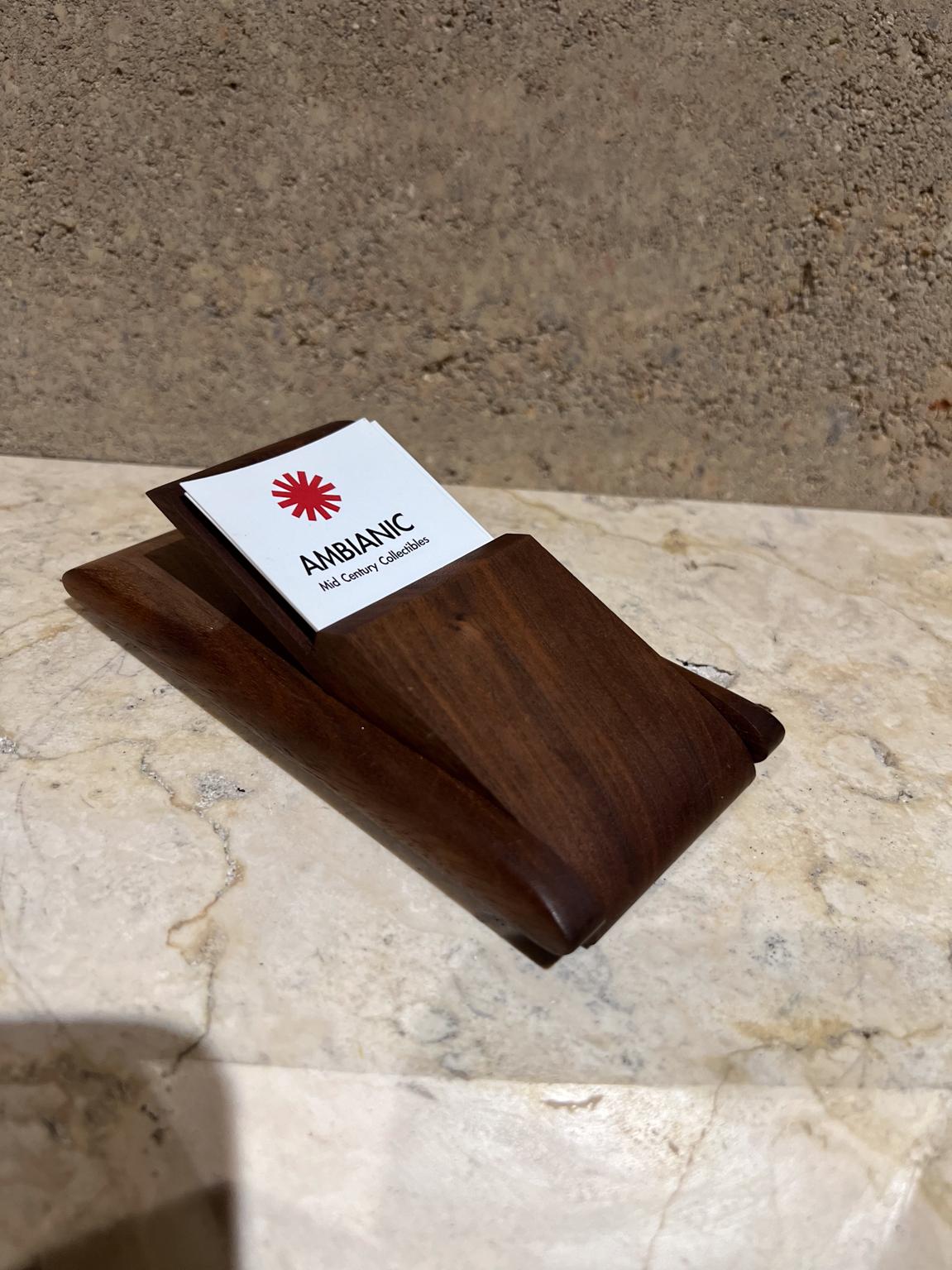 1970s Walnut Wood Business Card Holder Case In Good Condition In Chula Vista, CA