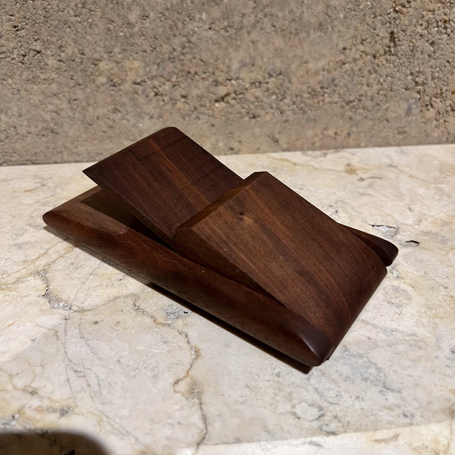 1970s Walnut Wood Business Card Holder Case 1