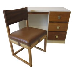 1970s Desk / Chair Walnut and Cream Lacquer Finished Mid Century Styled 