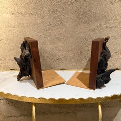 1970s Walnut Wood Bookends Live Edge Design
