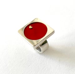 Walter Schleup Canadian Modernist Sterling Silver Gold Lacquer Enamel Heart Ring