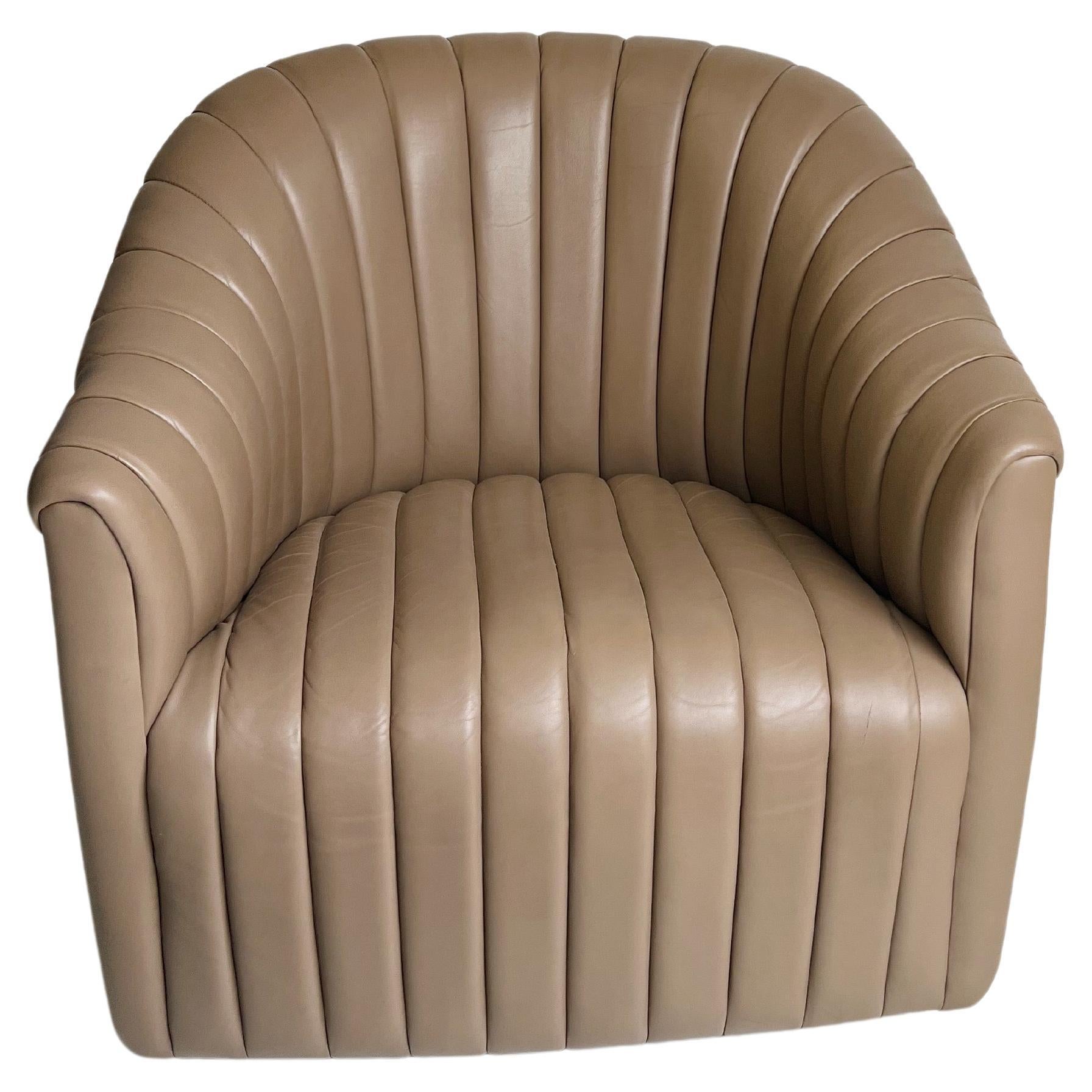 1970's Ward Bennett Channel Leather Club Chair  For Sale