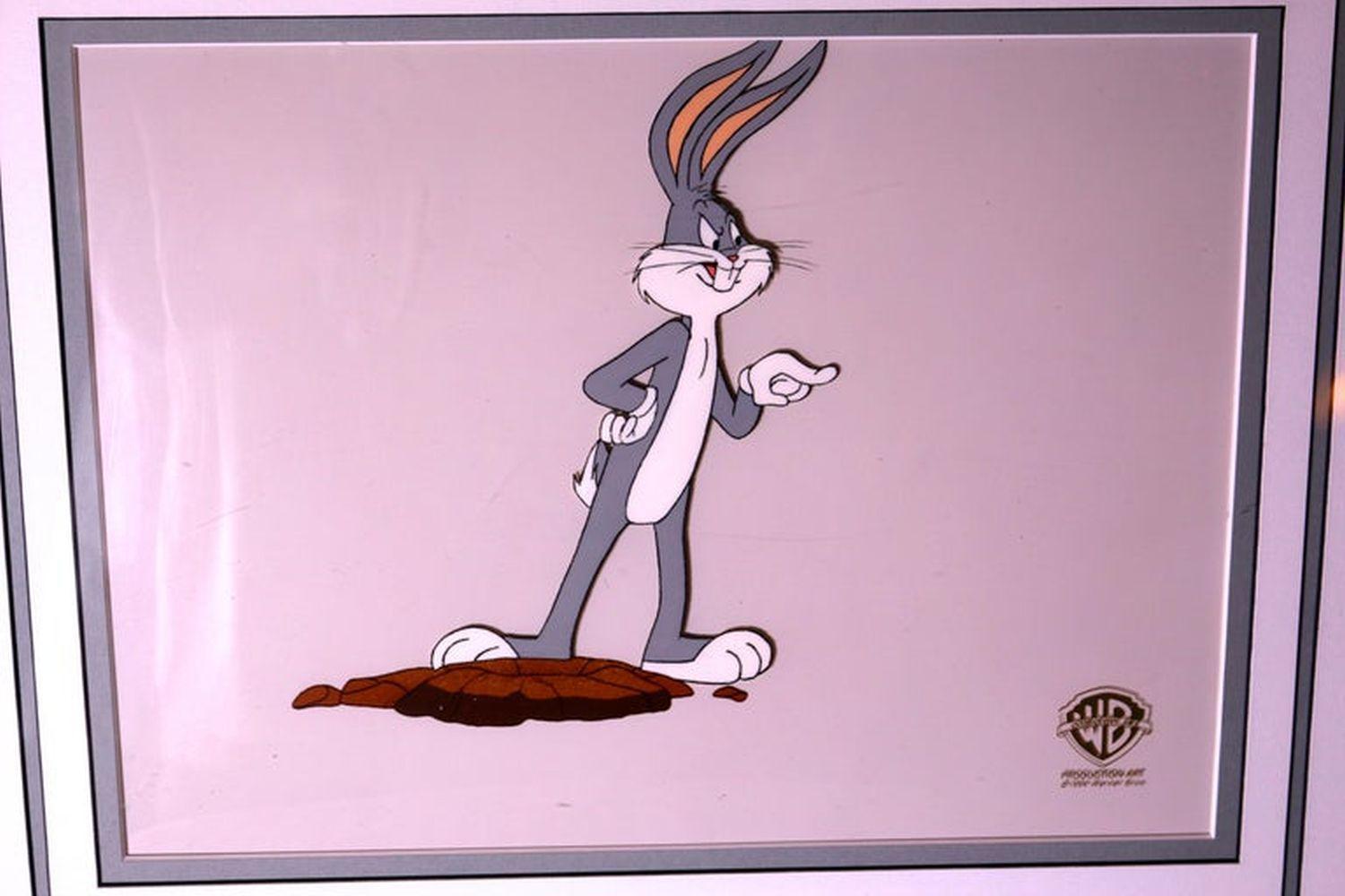 Single cell drawing of Iconic character Bugs Bunny. This item is stamped and dated. There is an authentication form within the frame in the back portion.