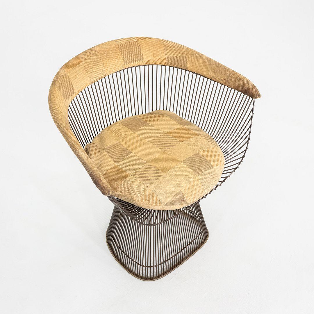 1970 Warren Platner Dining Arm Chair in Bronze with Original Fabric Upholstery (Chaise à accoudoir de salle à manger Warren Platner en bronze avec tissu d'origine) en vente 3