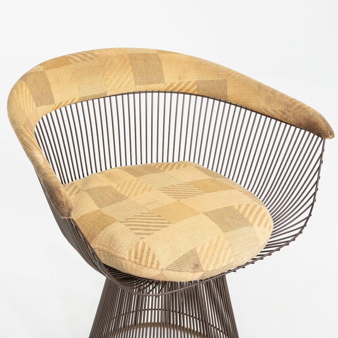 1970 Warren Platner Dining Arm Chair in Bronze with Original Fabric Upholstery (Chaise à accoudoir de salle à manger Warren Platner en bronze avec tissu d'origine) en vente 4